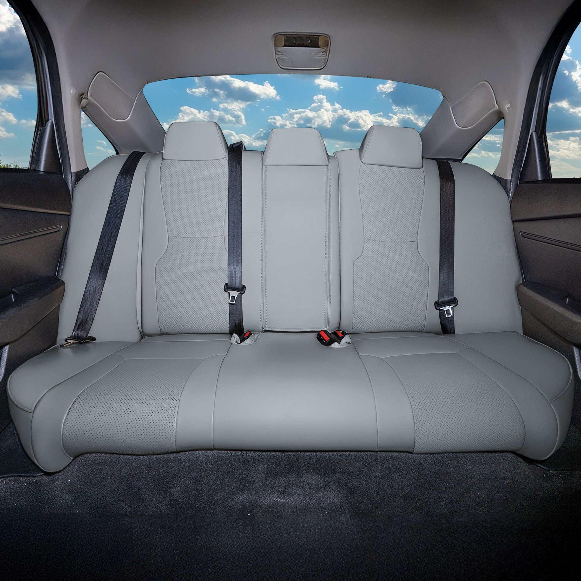 Honda Accord 2023 - 2025 - Rear Set Seat Covers - Faux Leather - Fixed Headrests, Split Backrest - Solid Gray