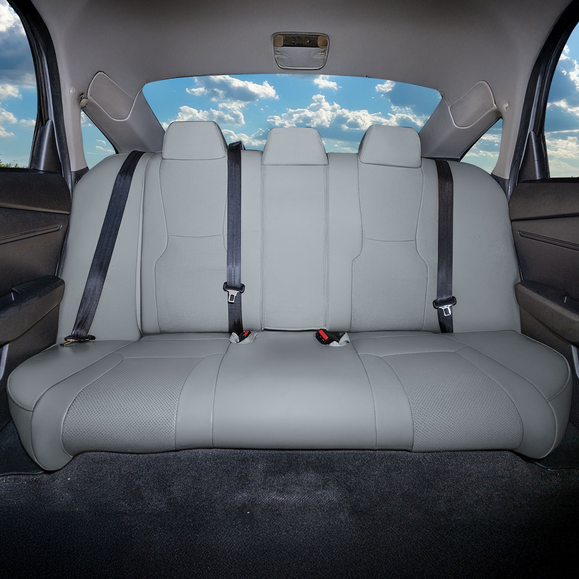 Honda Accord 2023 - 2025 - Rear Set Seat Covers - Faux Leather - Fixed Headrests, Solid Backrest - Solid Gray