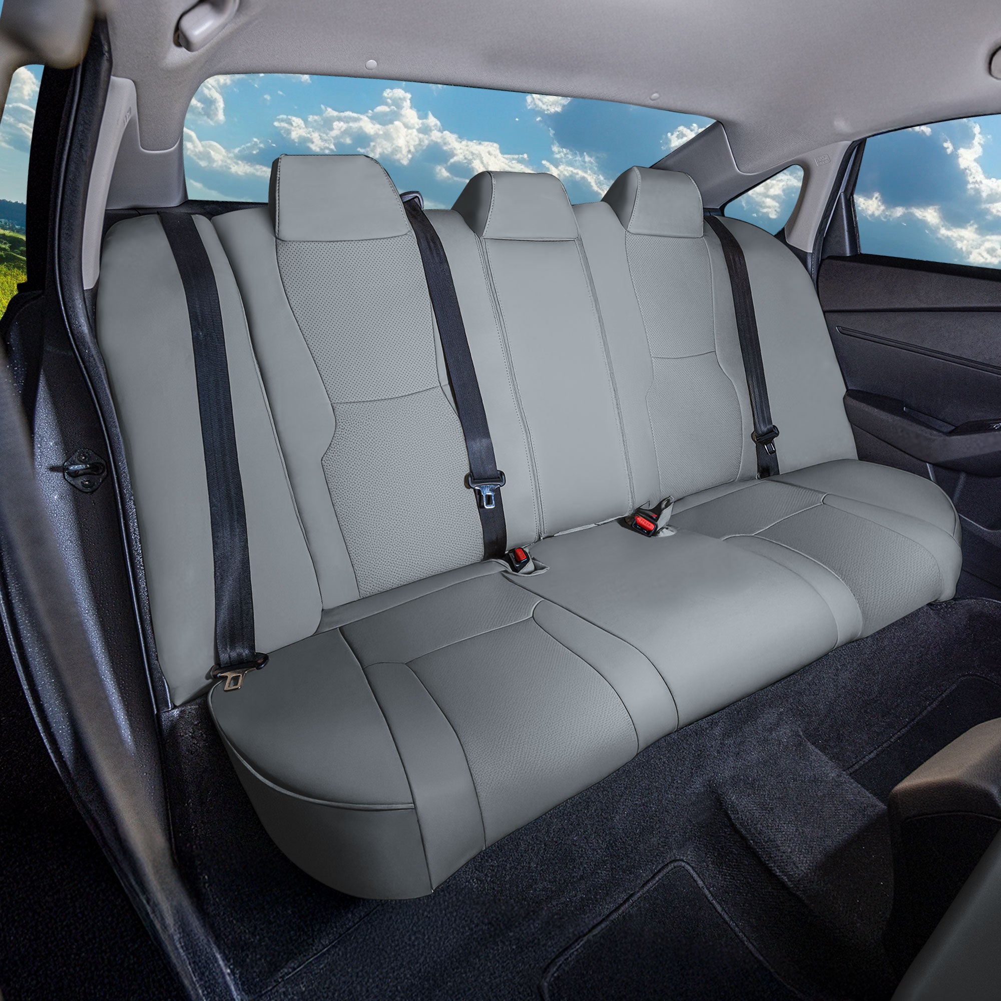 Honda Accord 2023 - 2025 - Rear Set Seat Covers - Faux Leather - Fixed Headrests, Solid Backrest - Solid Gray
