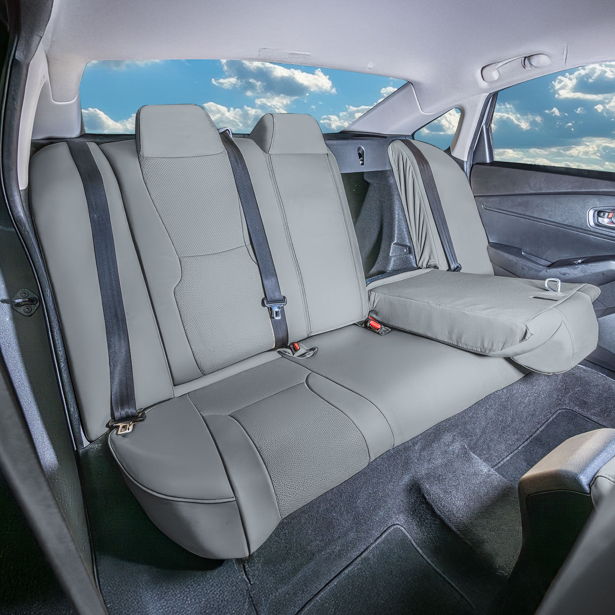 Honda Accord 2023 - 2025 - Rear Set Seat Covers - Faux Leather - Fixed Headrests, Split Backrest - Solid Gray