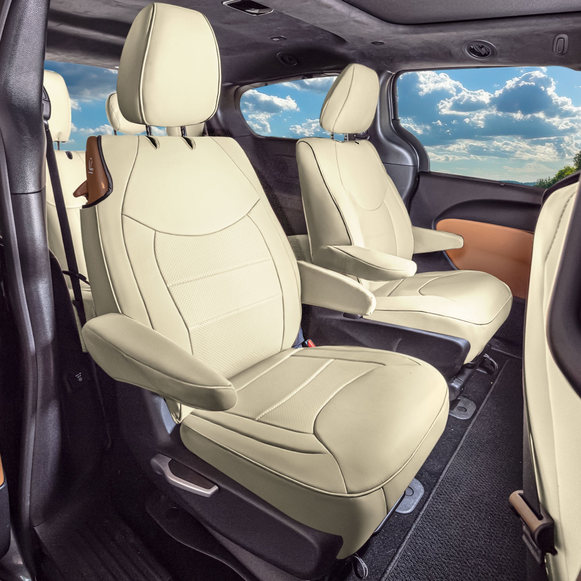 Chrysler Pacifica Hybrid - 2017 - 2024 - 2nd Row Set Seat Covers - Beige Faux Leather