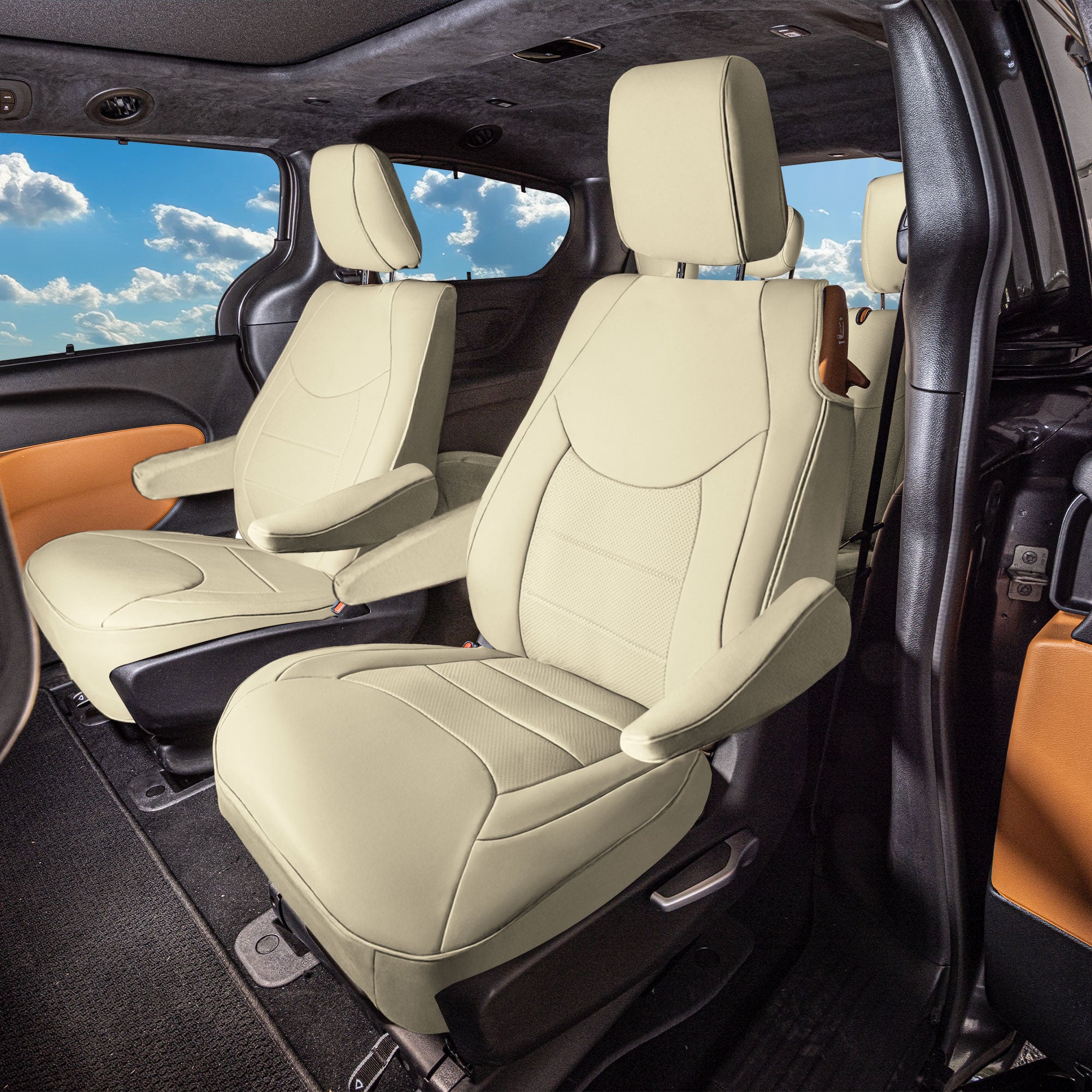 Chrysler Pacifica Hybrid - 2017 - 2024 - 2nd Row Set Seat Covers - Beige Faux Leather
