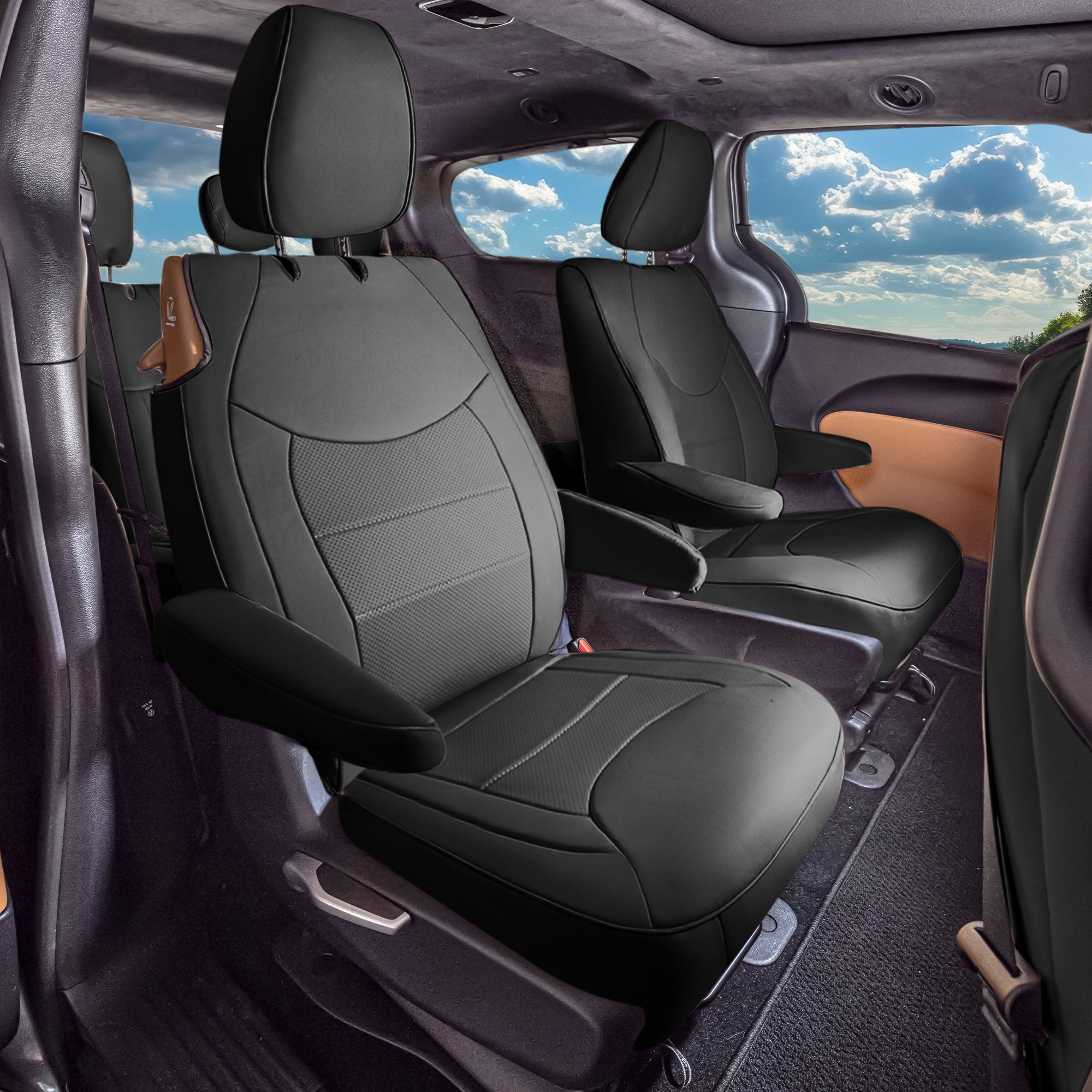 Chrysler Pacifica Hybrid - 2017 - 2024 - 2nd Row Set Seat Covers - Black Faux Leather
