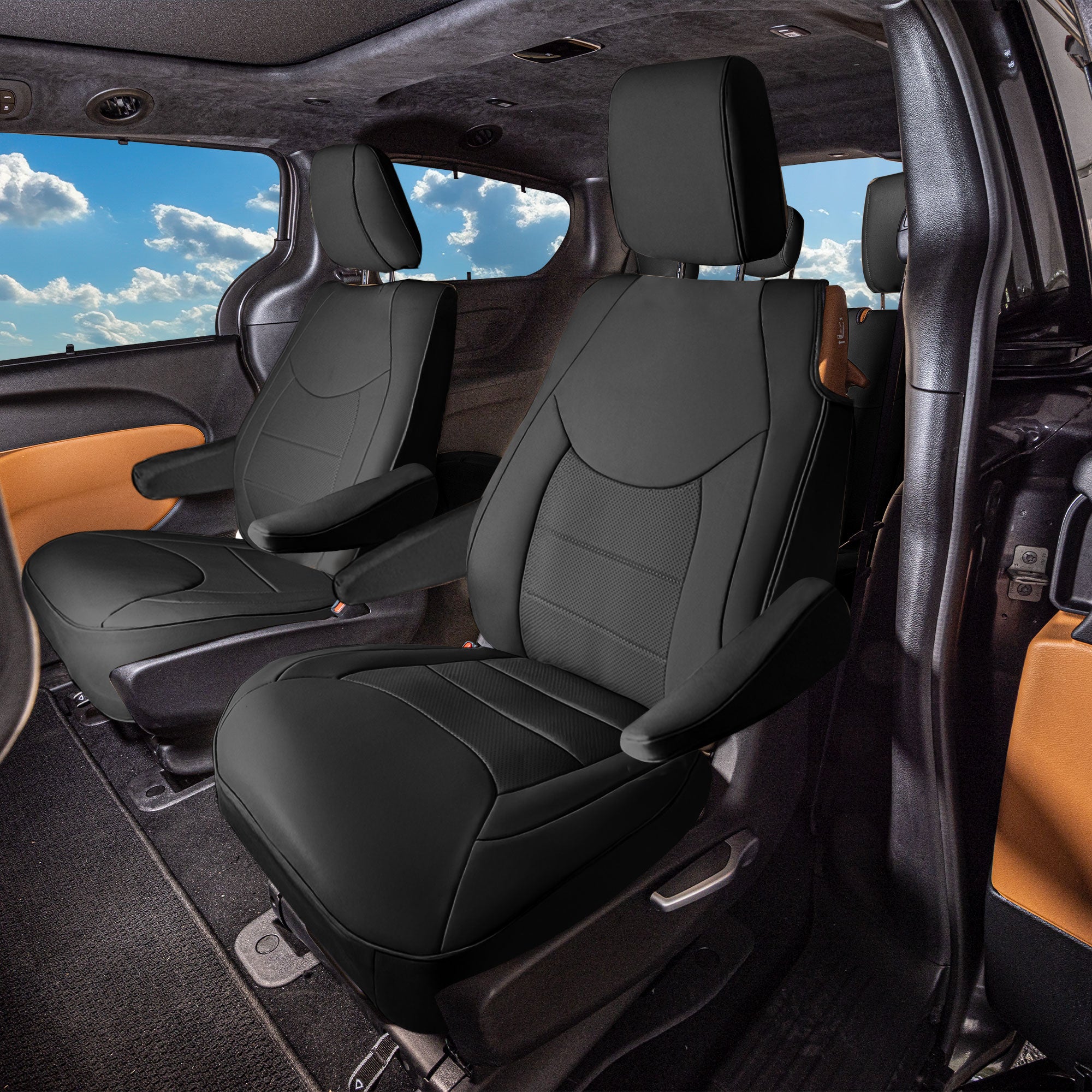 Chrysler Pacifica Hybrid - 2017 - 2024 - 2nd Row Set Seat Covers - Black Faux Leather