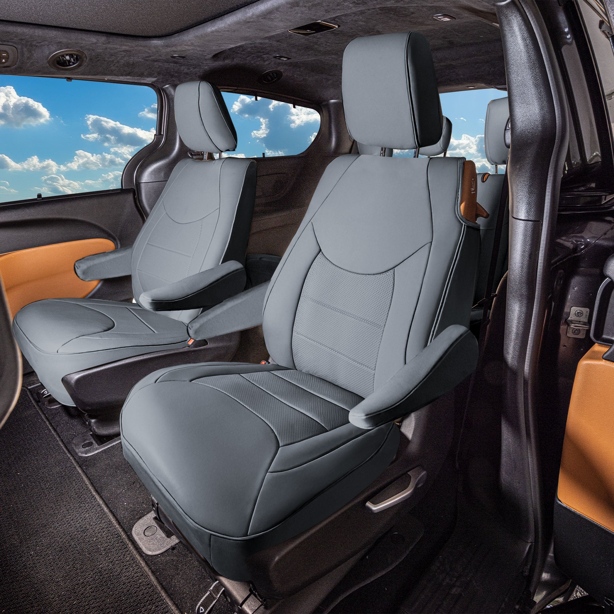Chrysler Pacifica Hybrid - 2017 - 2024 - 2nd Row Set Seat Covers - Gray Faux Leather