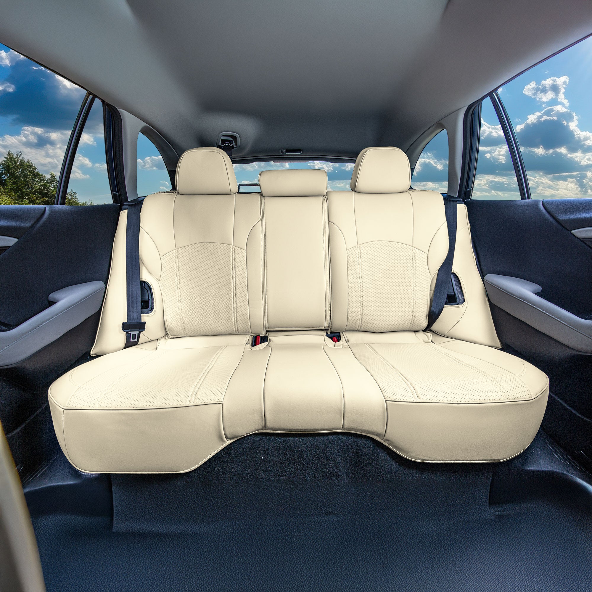 Subaru Outback 2020 - 2025 - Rear Set Seat Covers - Solid Beige Faux Leather