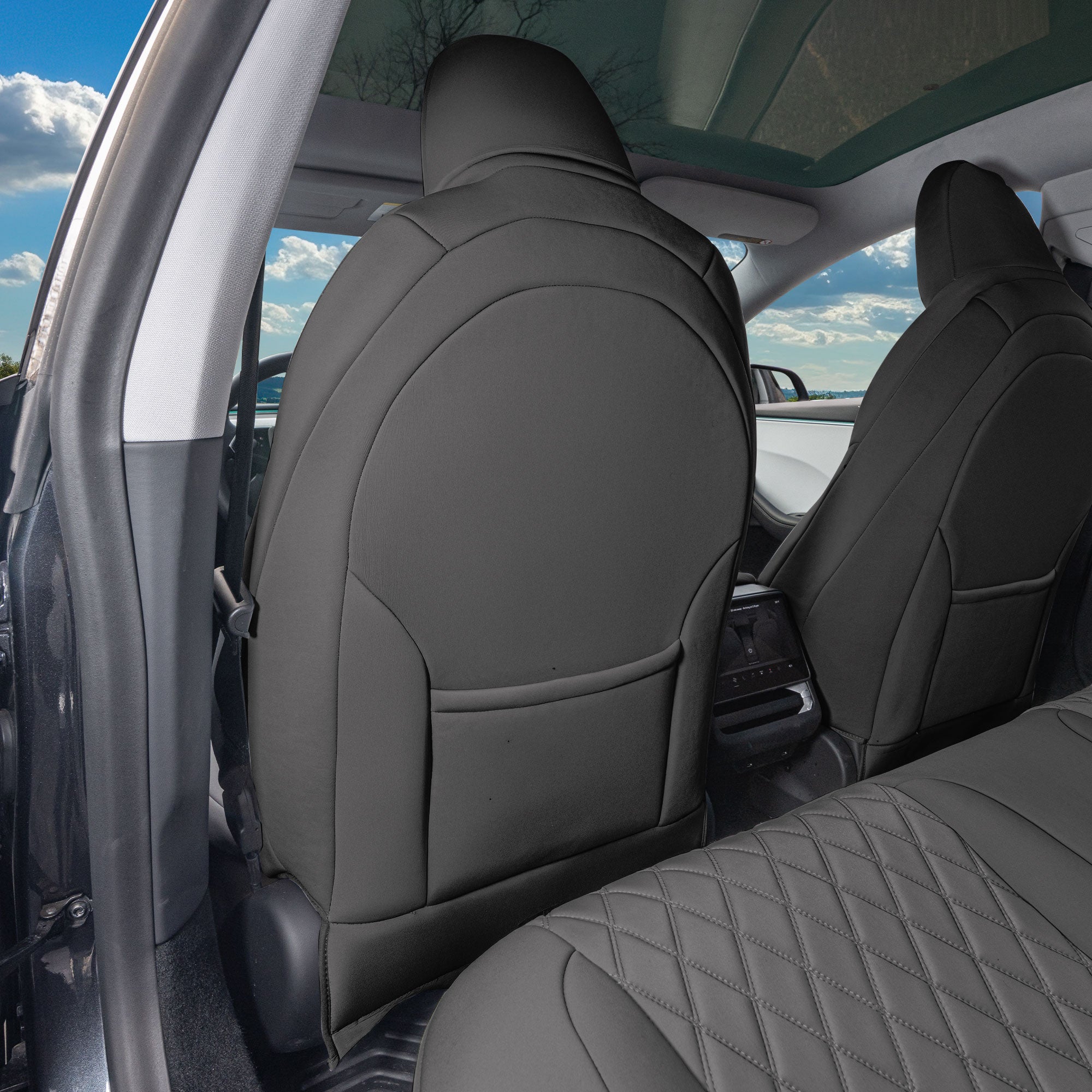 Tesla Model 3 2024 - 2026 - Front Set Seat Covers - Black Ultraflex Neoprene