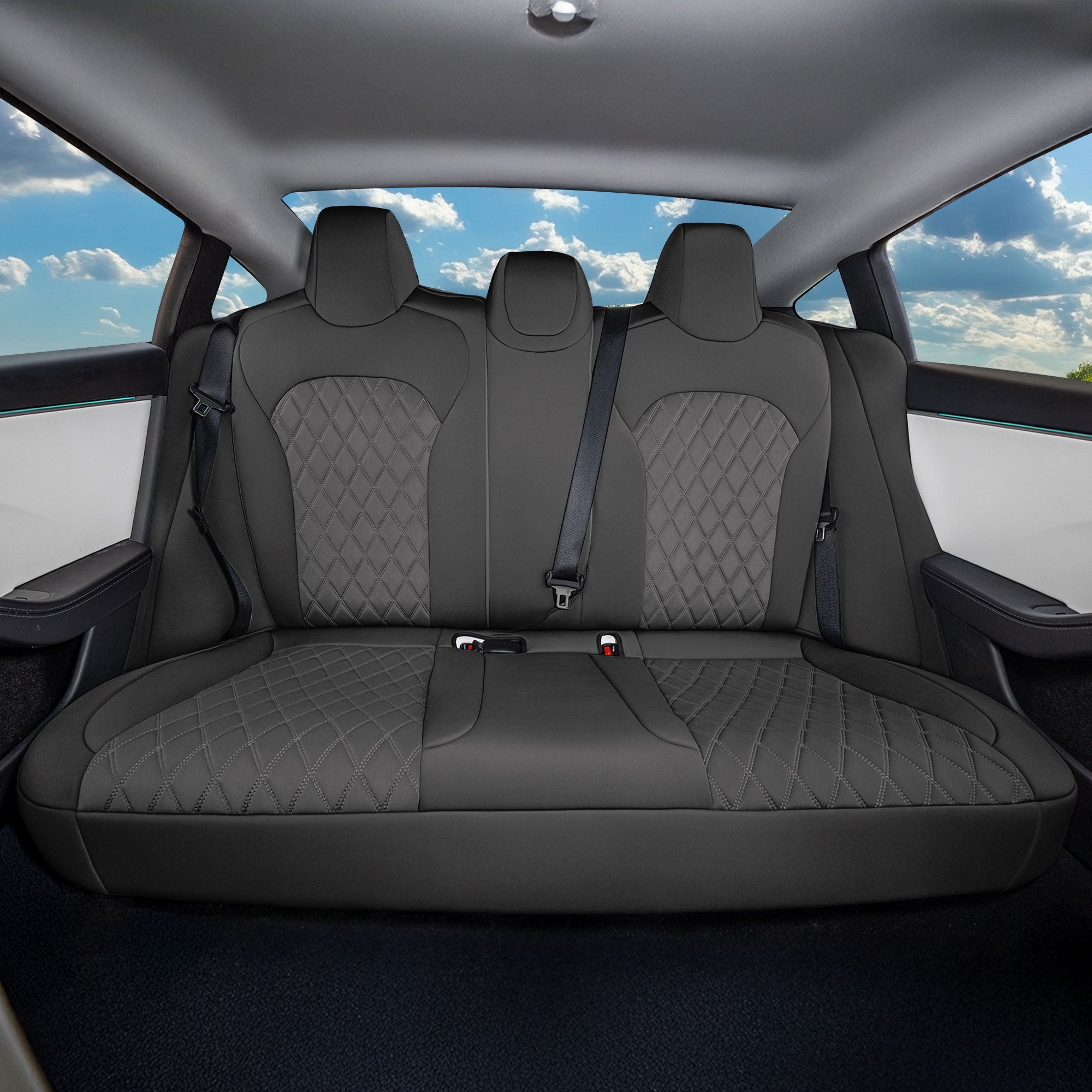 Tesla Model 3 2024 - 2026 - Rear Set Seat Covers - Black Ultraflex Neoprene