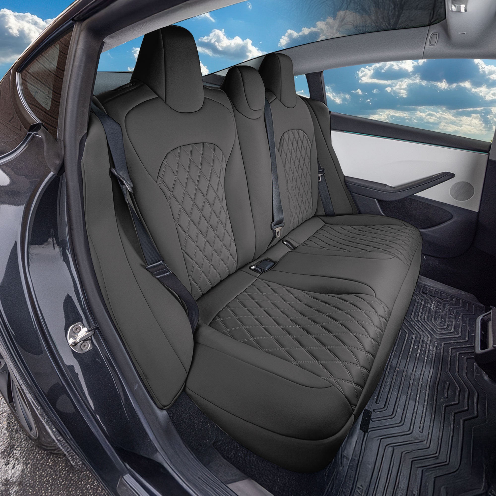 Tesla Model 3 2024 - 2026 - Rear Set Seat Covers - Black Ultraflex Neoprene