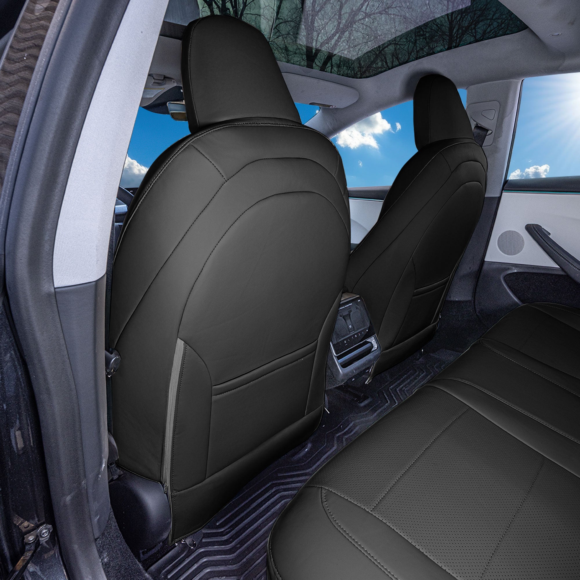 Tesla Model 3 2024 - 2026 - Full Set Seat Covers - Black Faux Leather