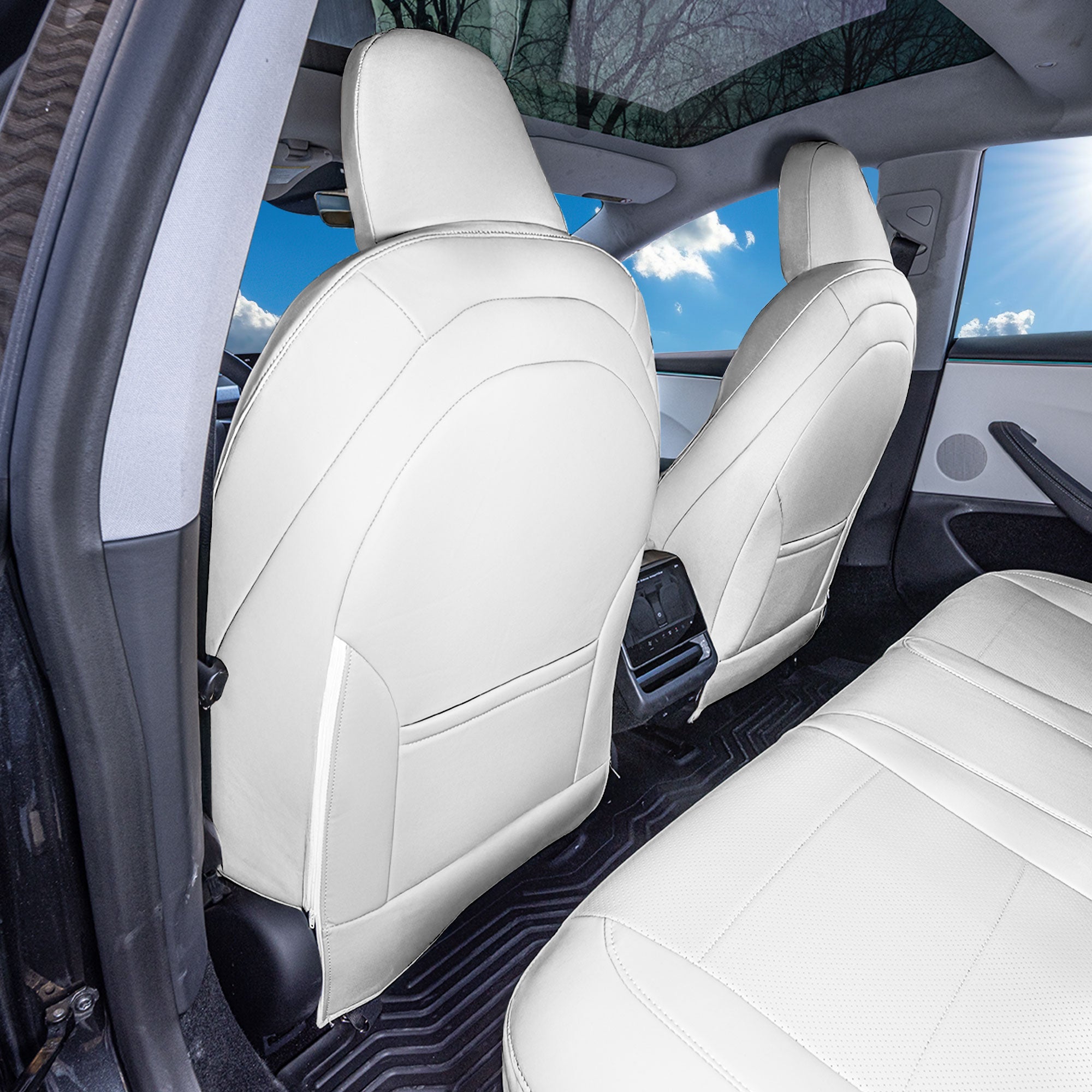 Tesla Model 3 2024 - 2026 - Front Set Seat Covers - Solid White Faux Leather