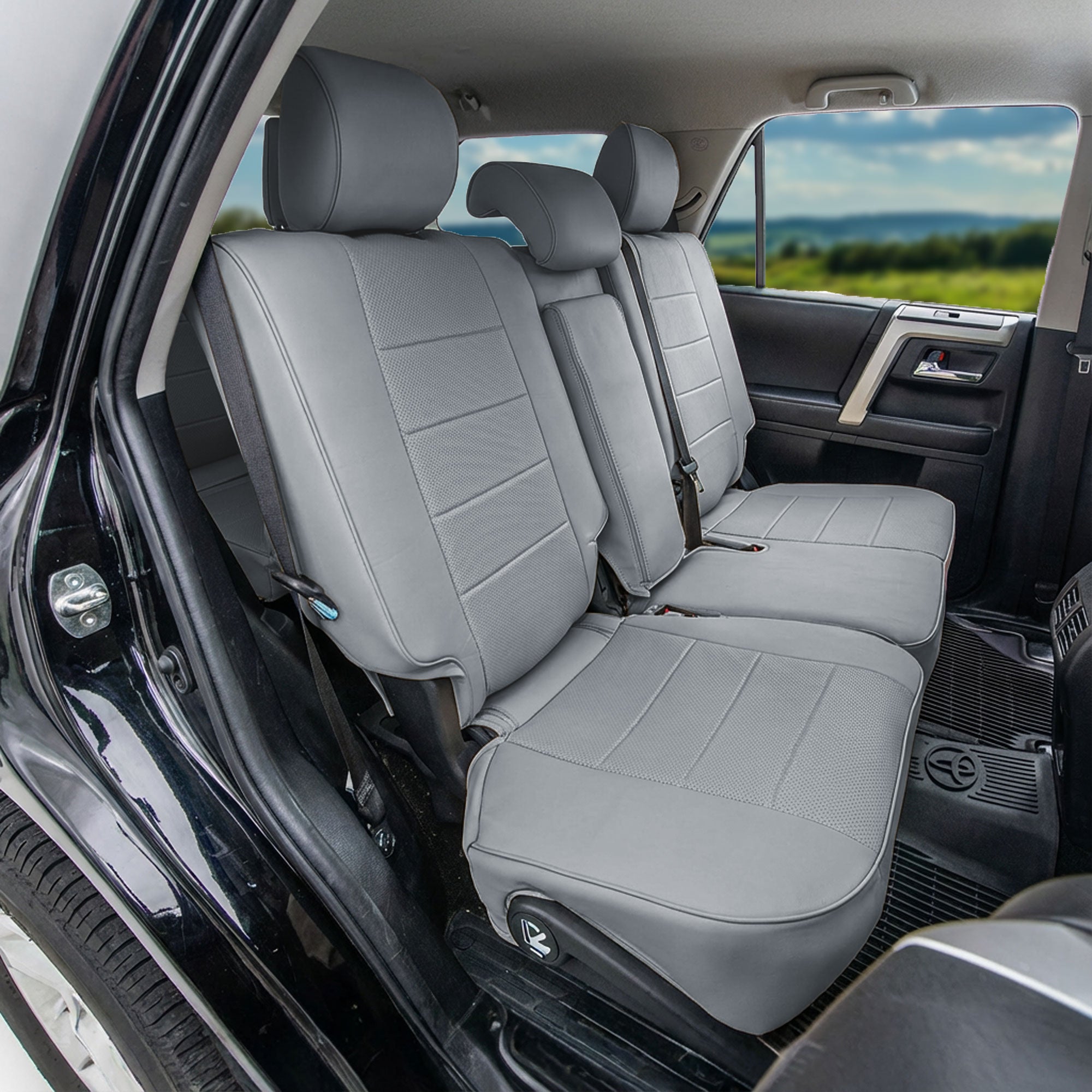 Toyota 4Runner 2010–2024 – 7 Passenger 2nd Row Seat Covers - Solid Gray Faux Leather