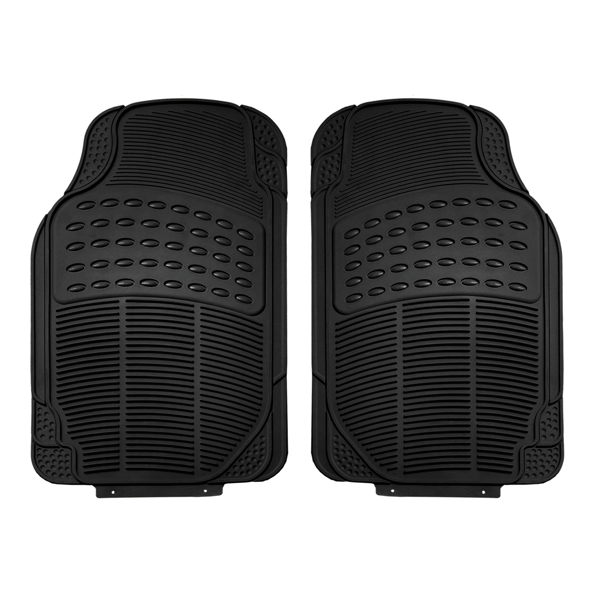 Heavy Duty ClimaProof Trimmable Non-Slip Rubber Floor Mats - 2pc Front Set - Black