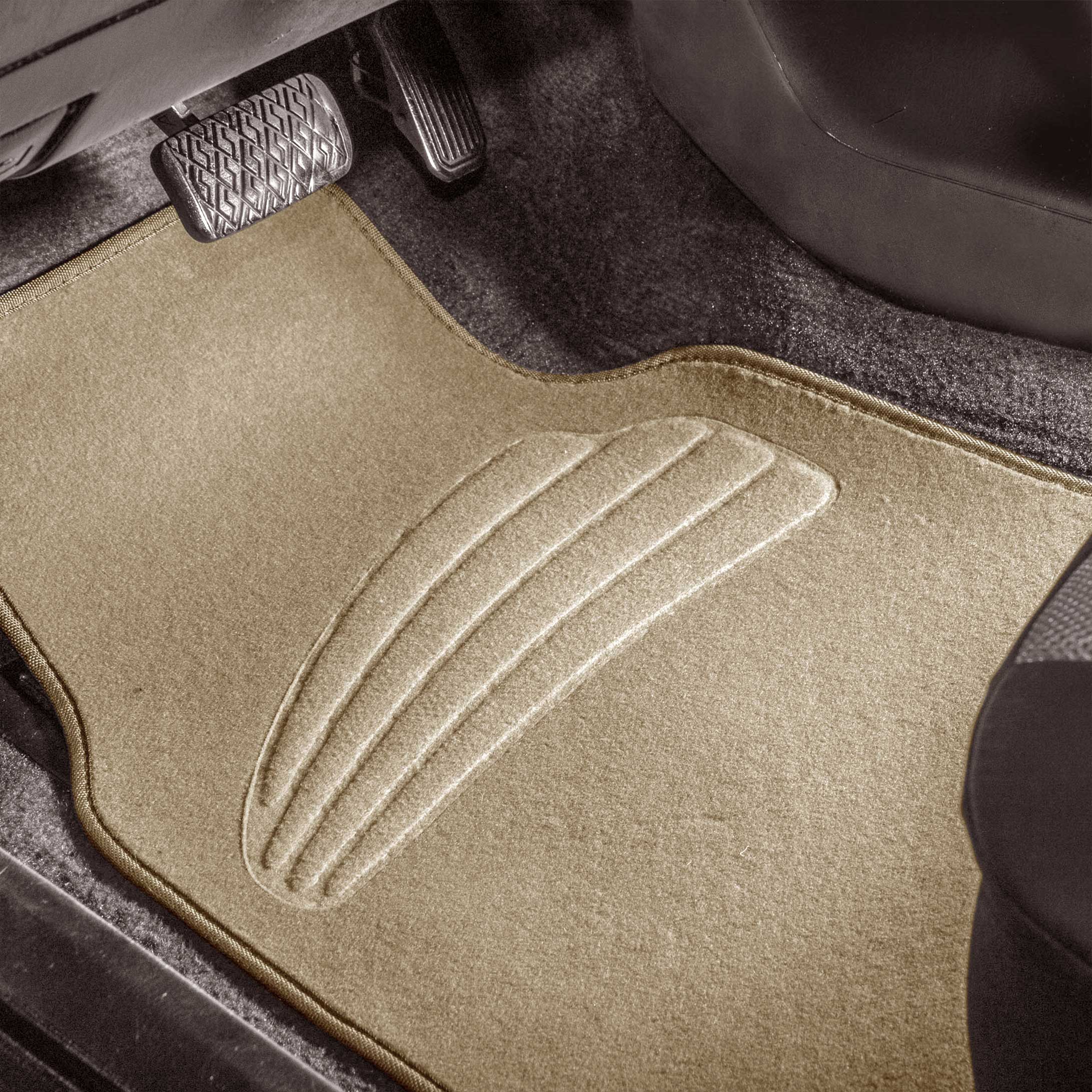 Premium Carpet Floor Mats with Heel Pad Floor Liners - Full Set Beige