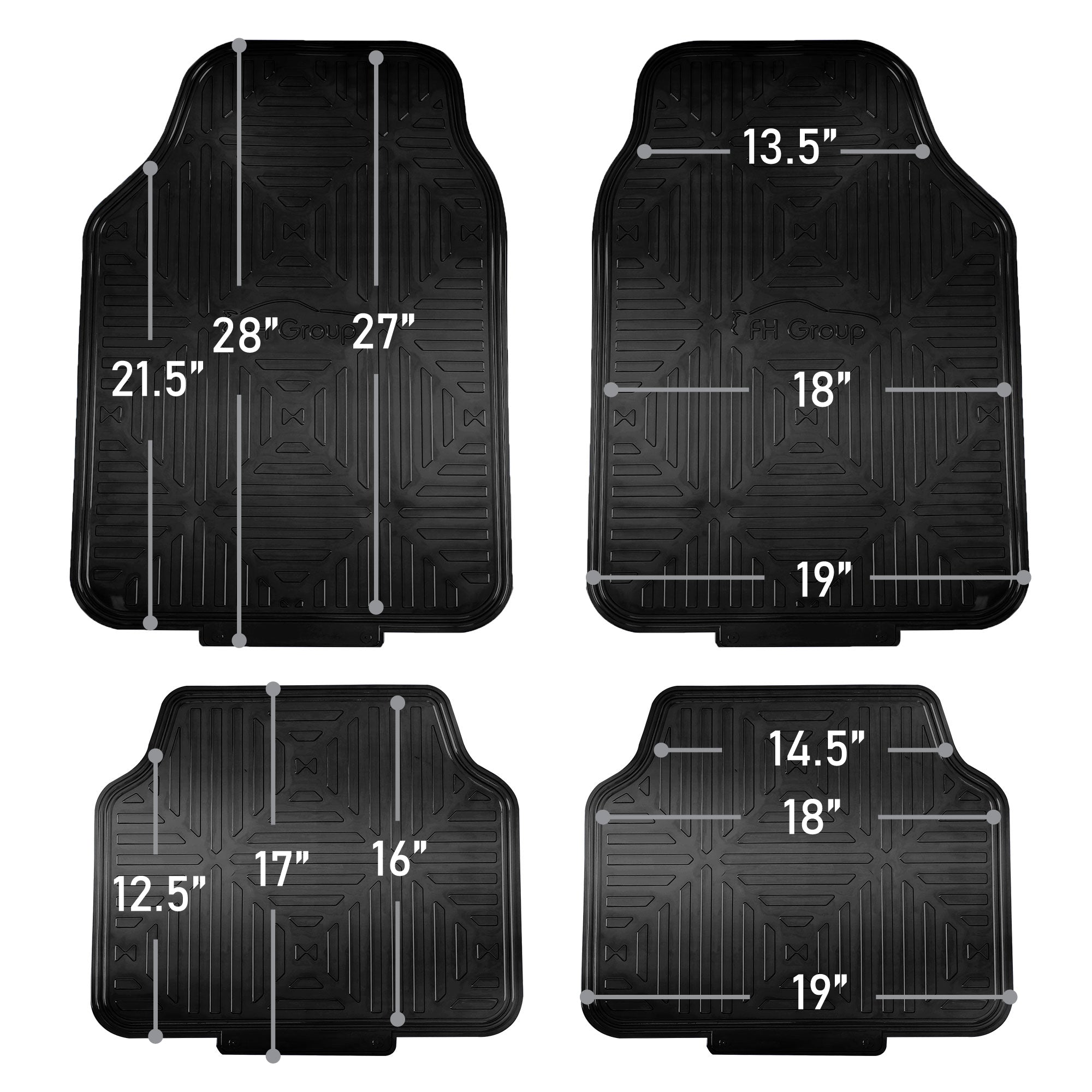 Metallic Finish Non-Slip Rubber Backing Floor Mats - Full Set Black
