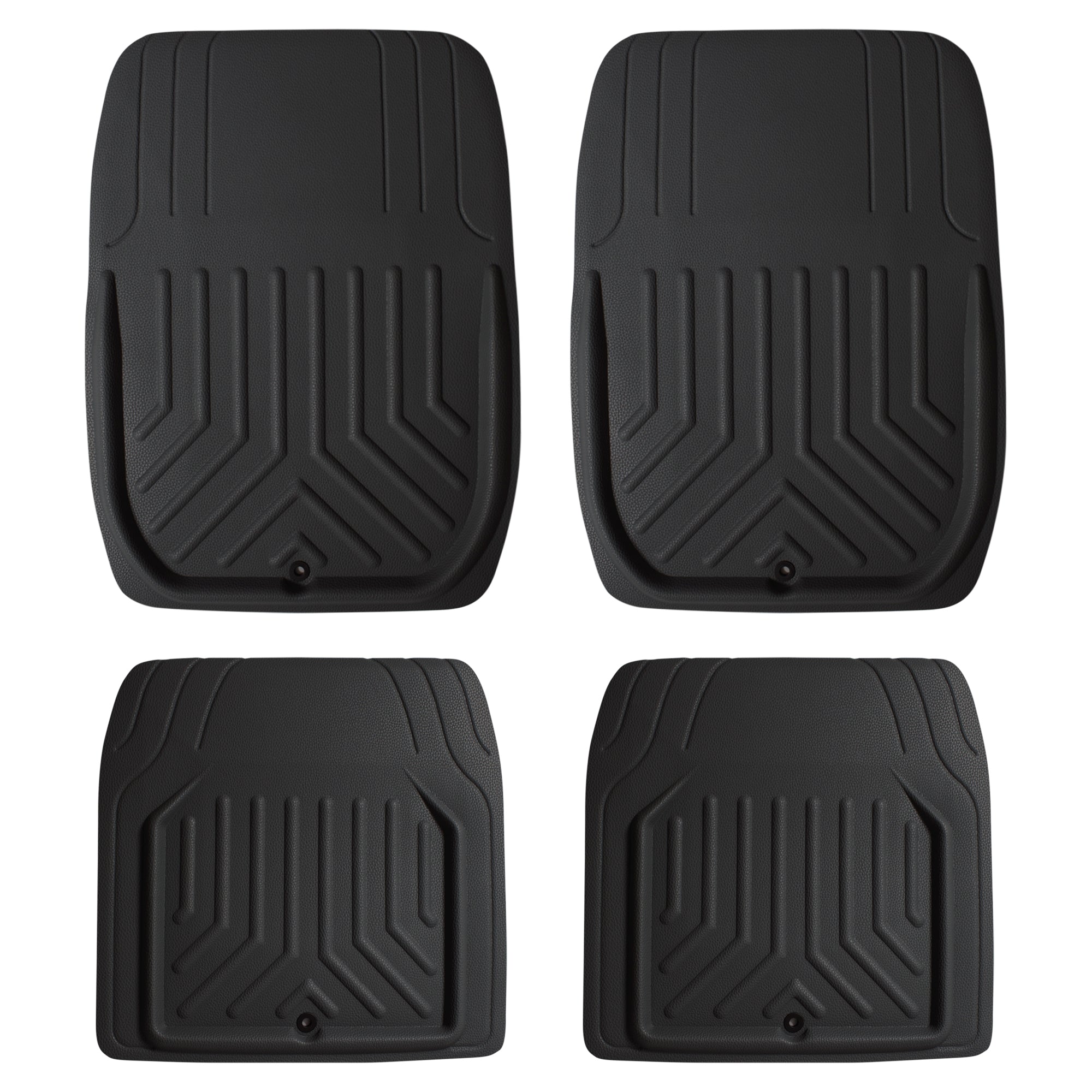 Faux Leather Deep Tray Floor Mats Full Set - Black
