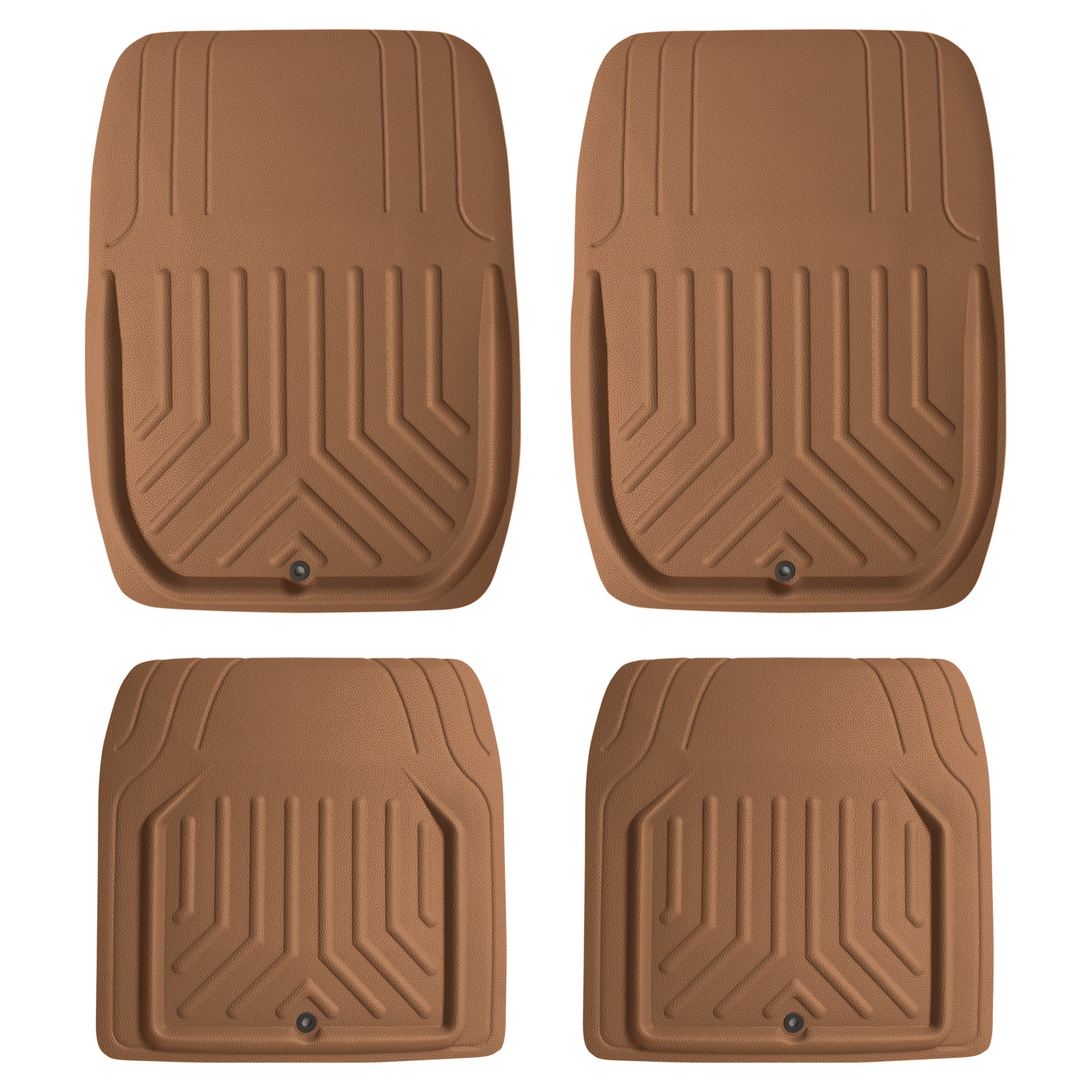 Faux Leather Deep Tray Floor Mats Full Set - Brown