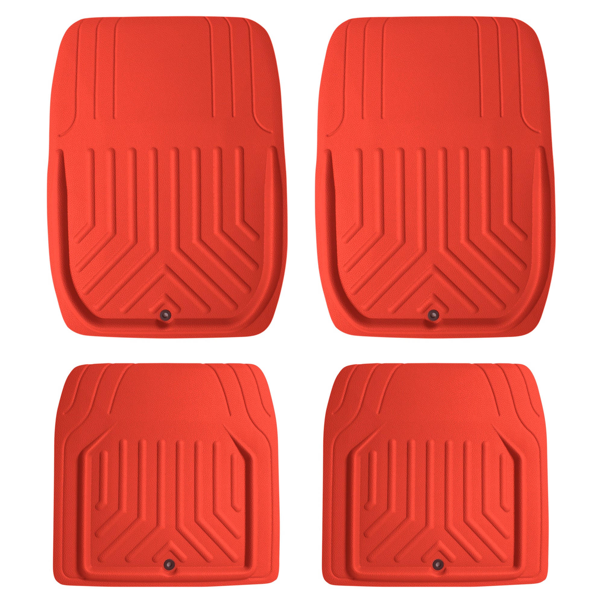 Faux Leather Deep Tray Floor Mats Full Set - Red