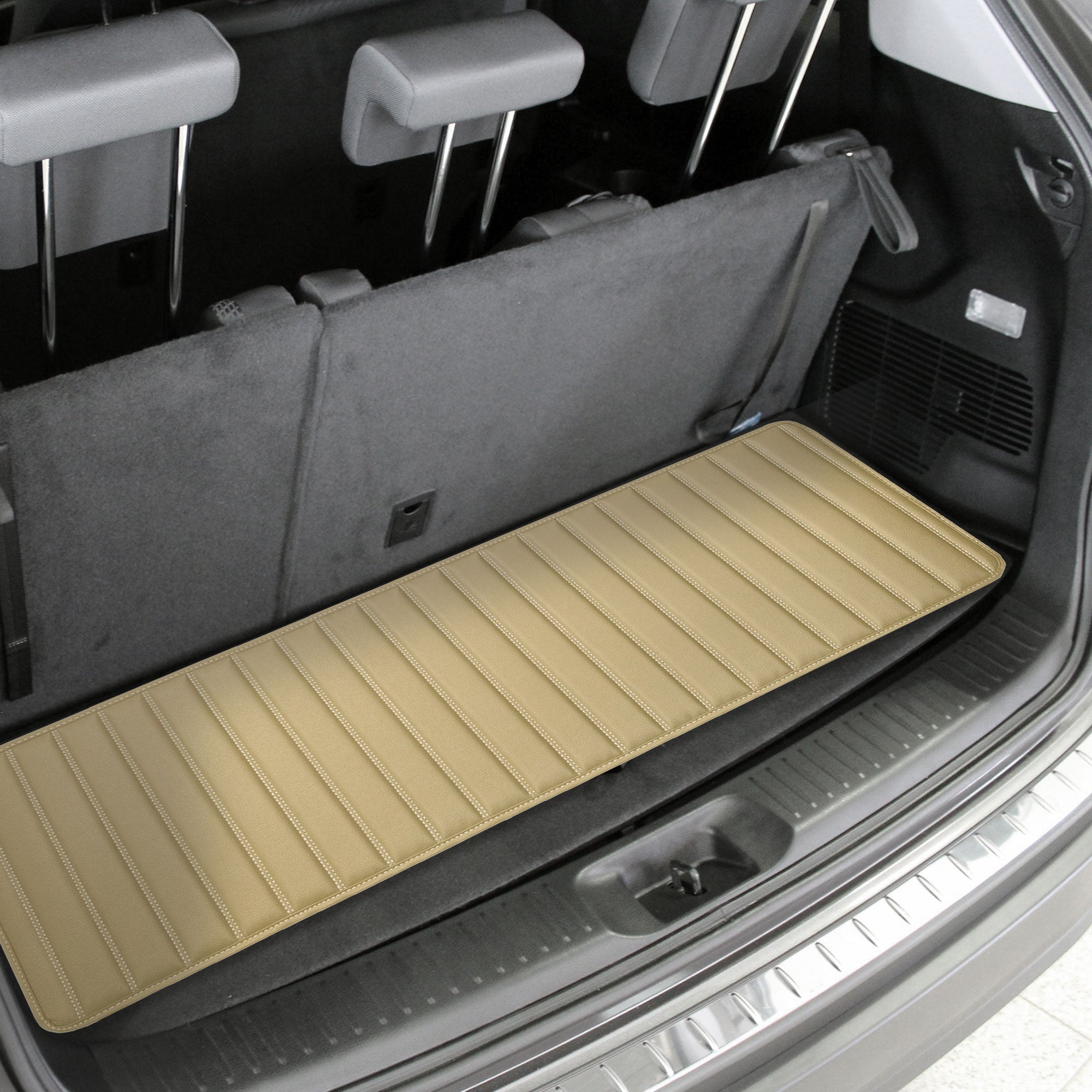 Deluxe Heavy-Duty Non-Slip Faux Leather Flat Stripe Multi-Purpose Cargo Liner - Beige, 14
