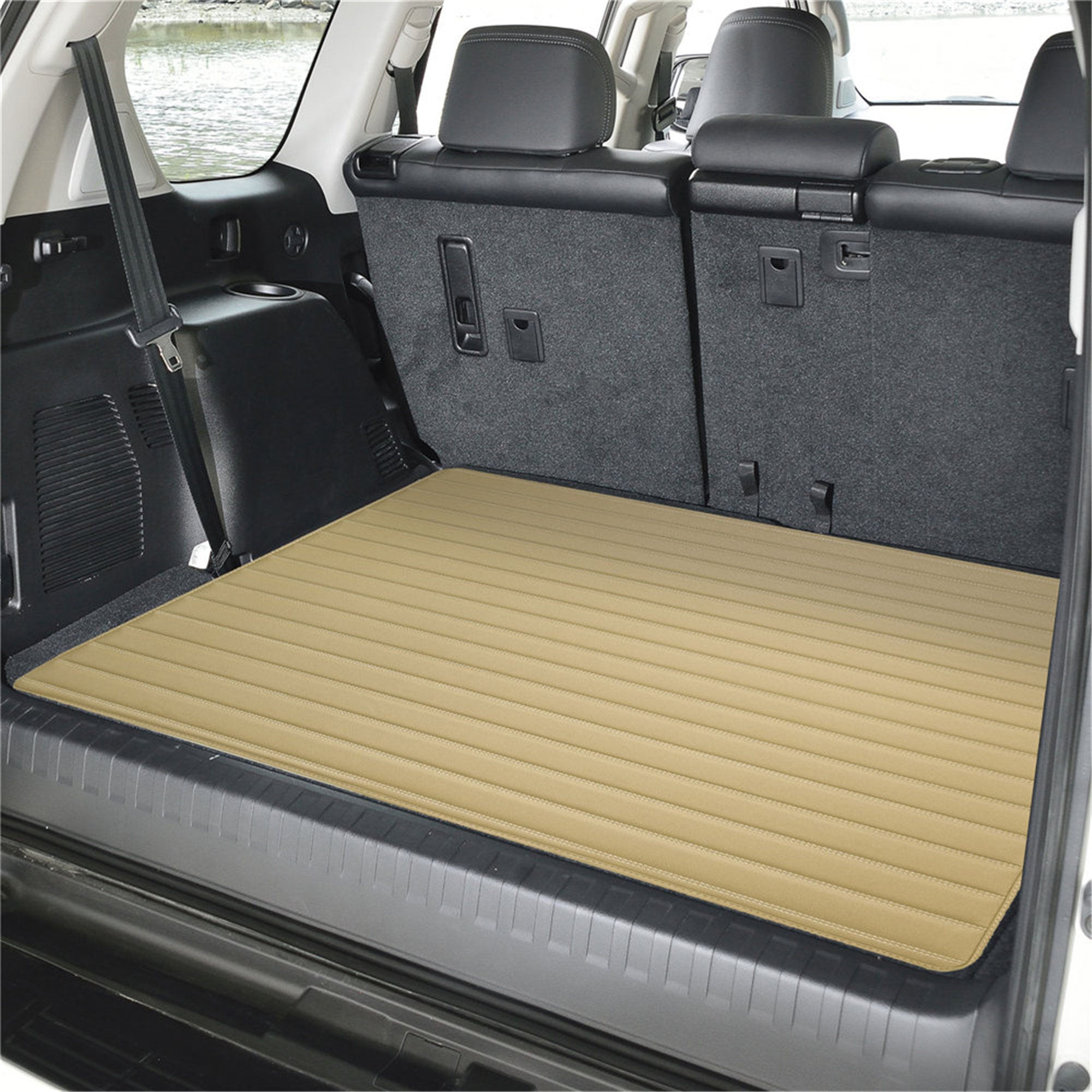 Deluxe Heavy-Duty Non-Slip Faux Leather Flat Stripe Multi-Purpose Cargo Liner - Beige , 32