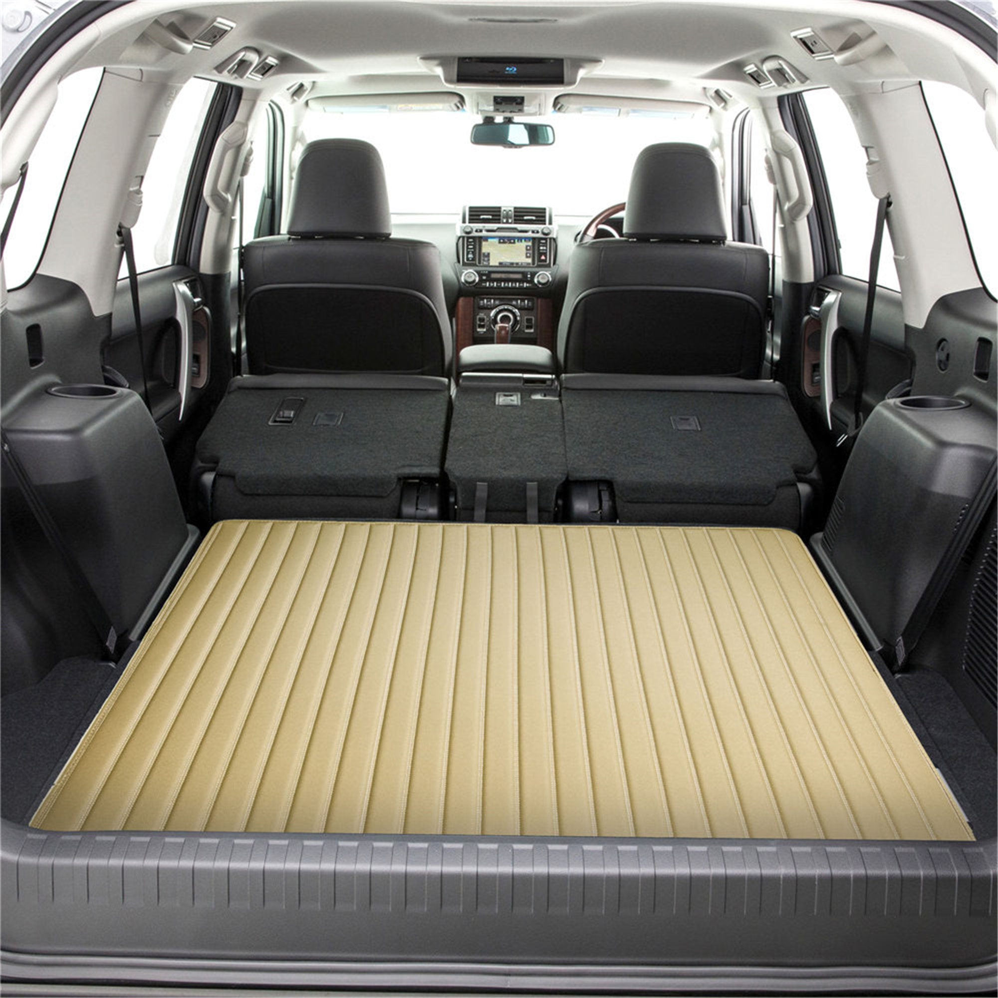 Deluxe Heavy-Duty Non-Slip Faux Leather Flat Stripe Multi-Purpose Cargo Liner - Beige, 46