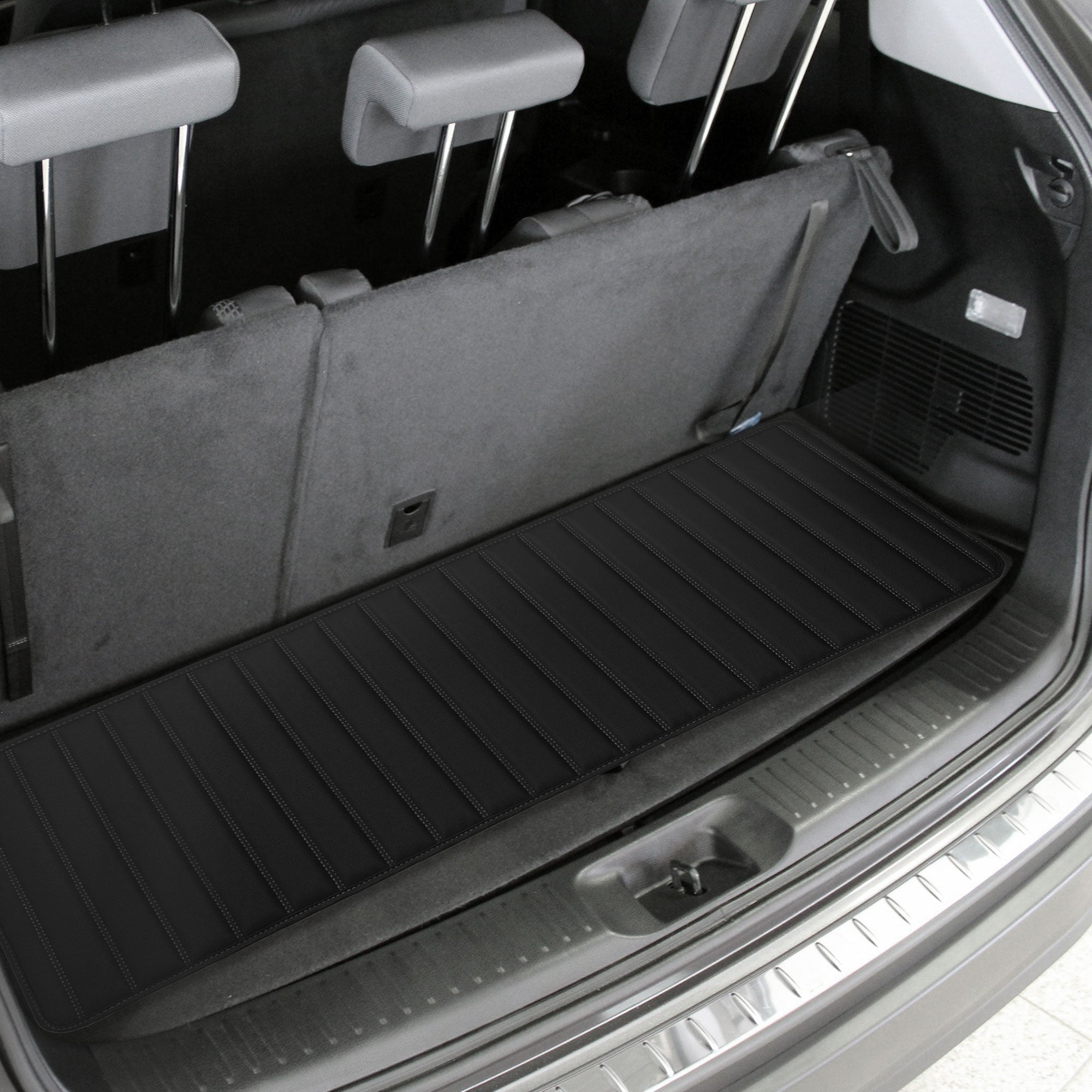 Deluxe Heavy-Duty Non-Slip Faux Leather Flat Stripe Multi-Purpose Cargo Liner - Black, 14
