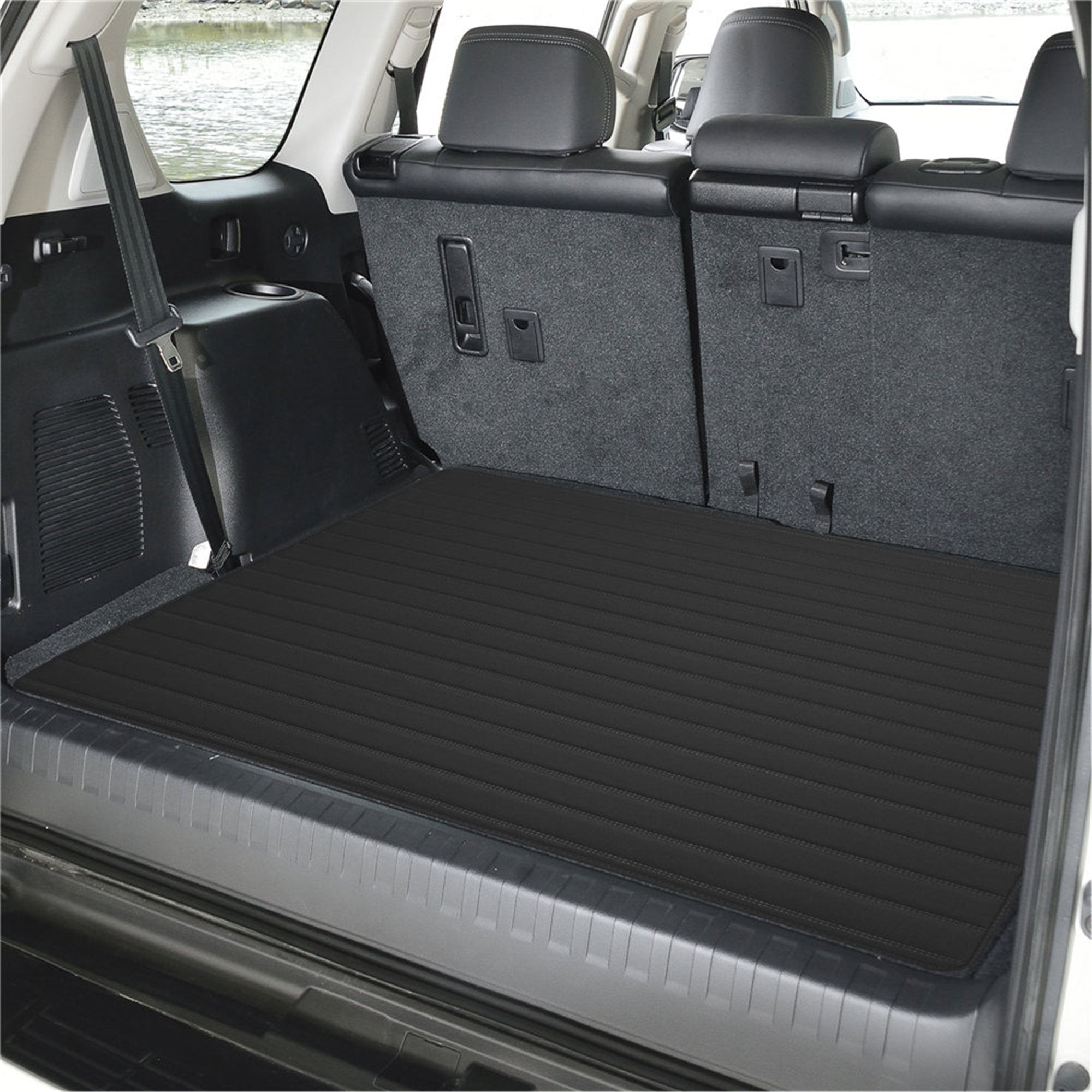 Deluxe Heavy-Duty Non-Slip Faux Leather Flat Stripe Multi-Purpose Cargo Liner - Black, 32