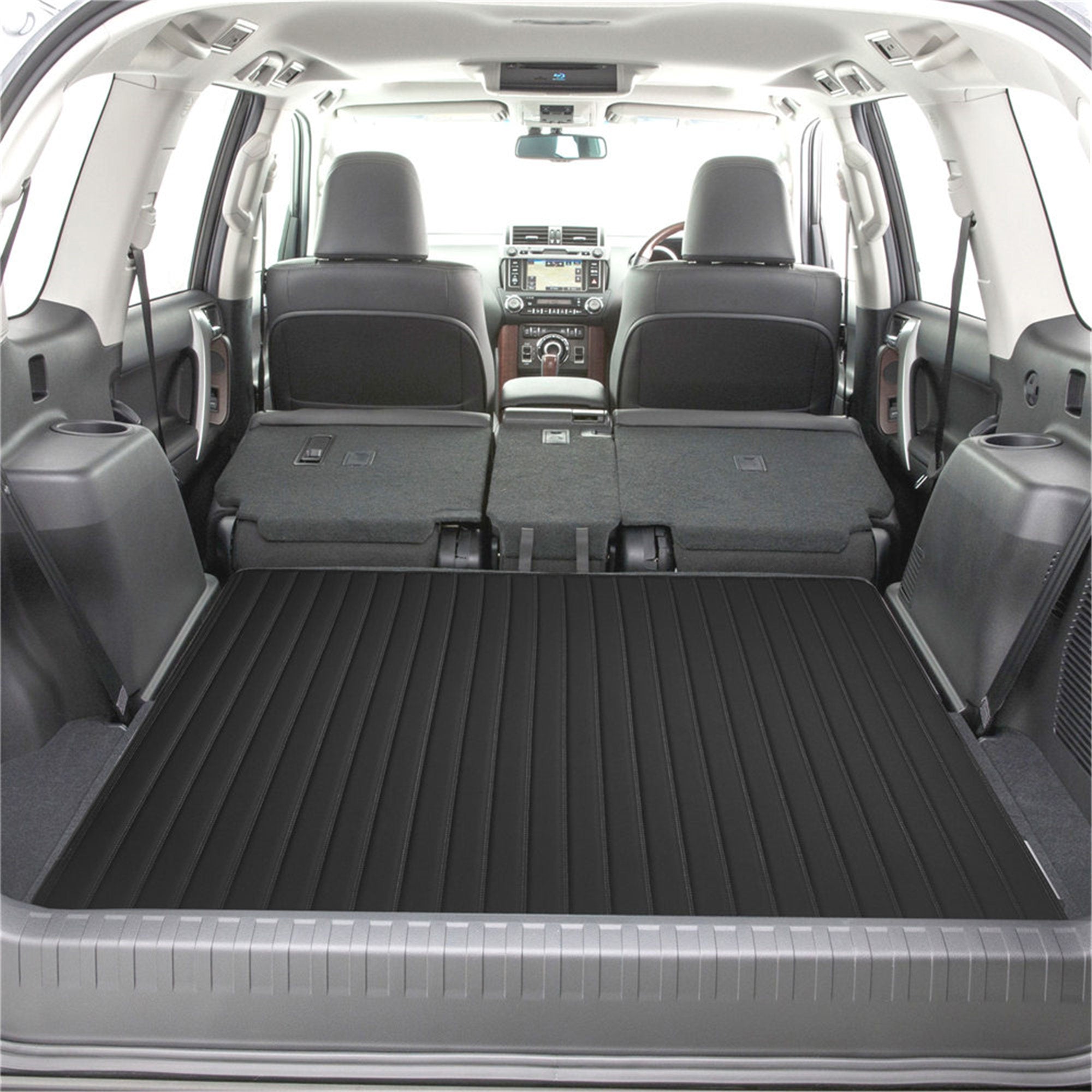 Deluxe Heavy-Duty Non-Slip Faux Leather Flat Stripe Multi-Purpose Cargo Liner - Black, 46