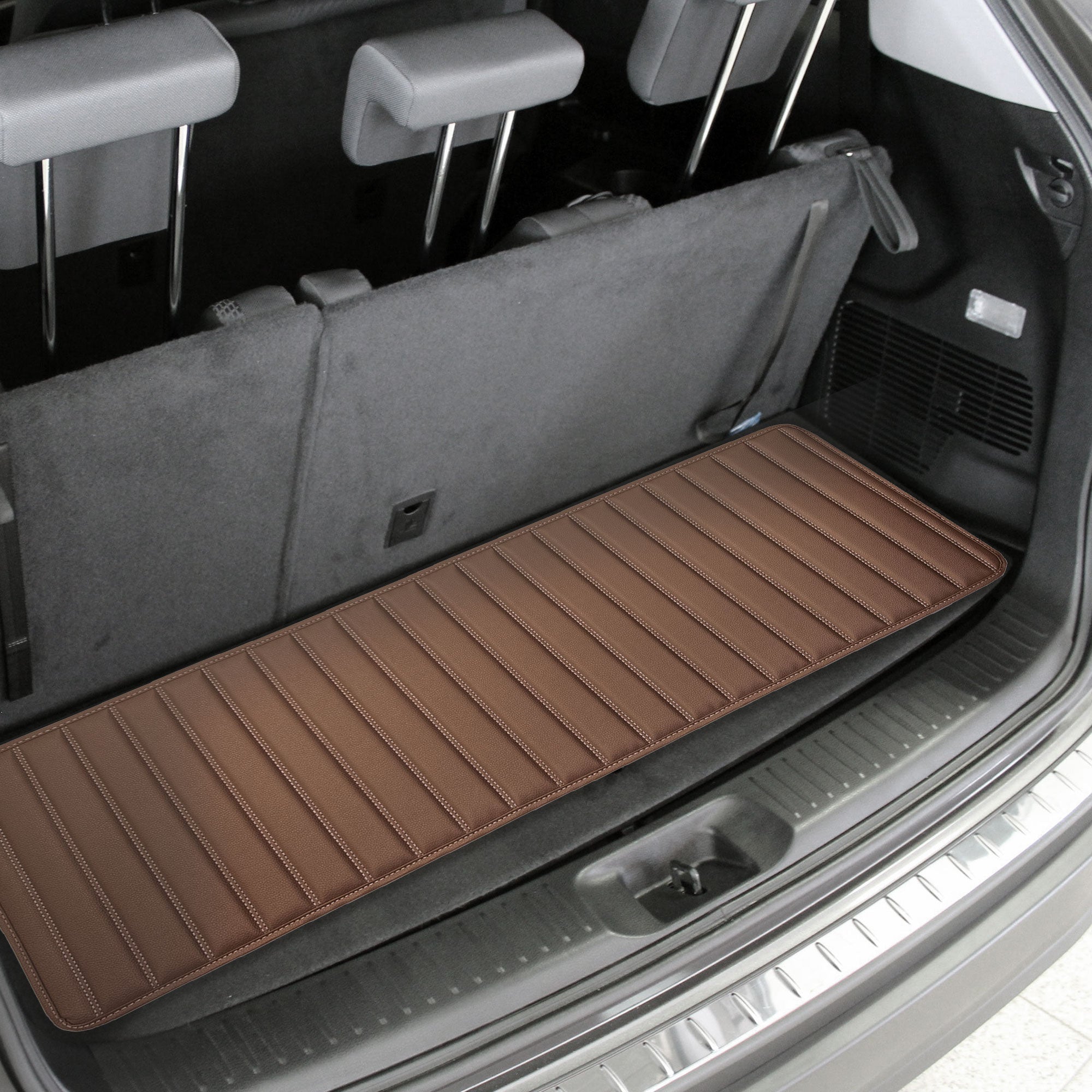 Deluxe Heavy-Duty Non-Slip Faux Leather Flat Stripe Multi-Purpose Cargo Liner - Brown, 14