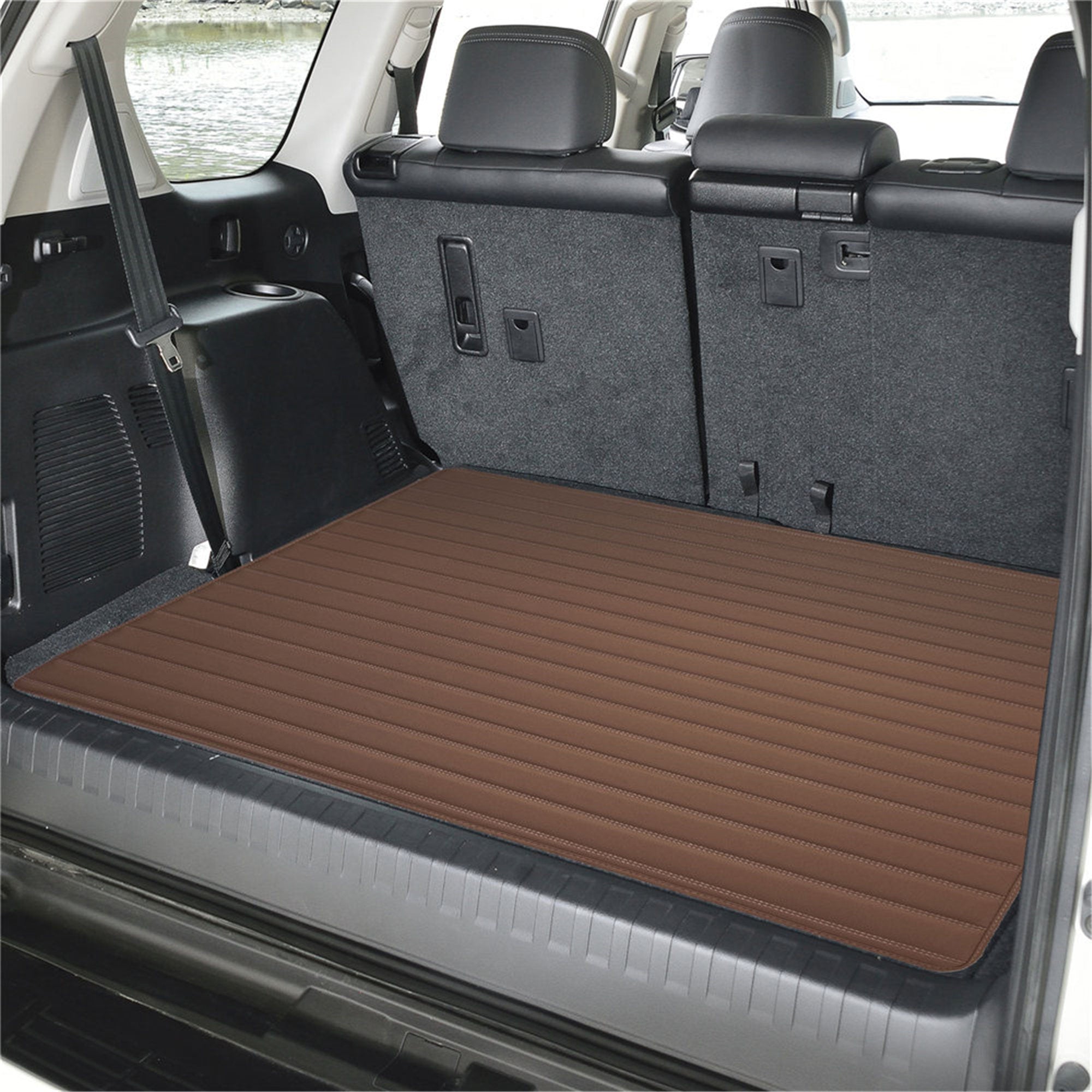 Deluxe Heavy-Duty Non-Slip Faux Leather Flat Stripe Multi-Purpose Cargo Liner - Brown, 32