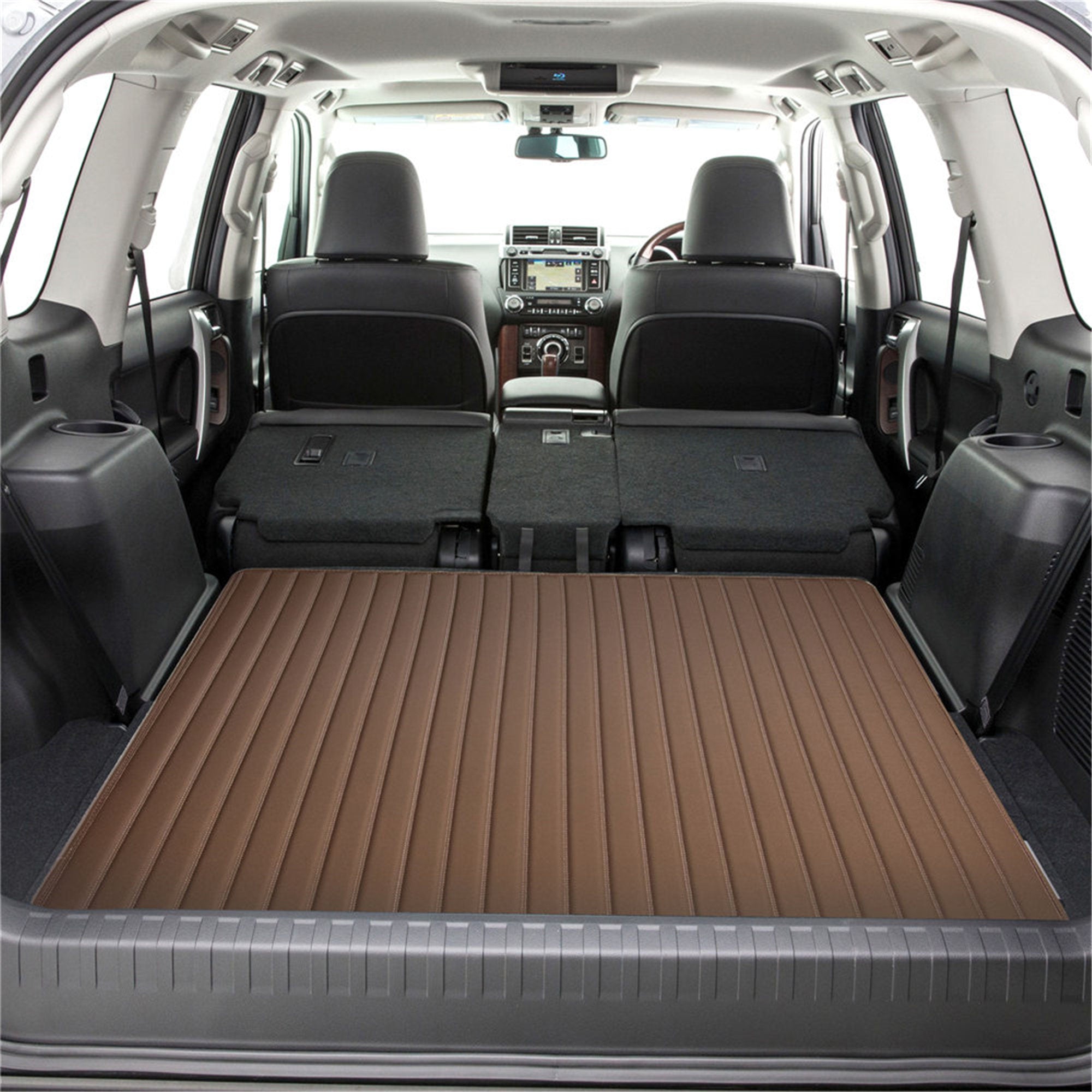 Deluxe Heavy-Duty Non-Slip Faux Leather Flat Stripe Multi-Purpose Cargo Liner - Brown, 46