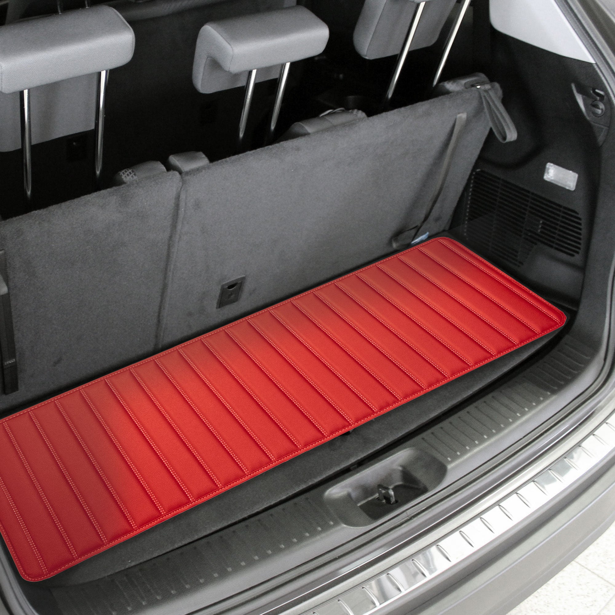 Deluxe Heavy-Duty Non-Slip Faux Leather Flat Stripe Multi-Purpose Cargo Liner - Red, 14