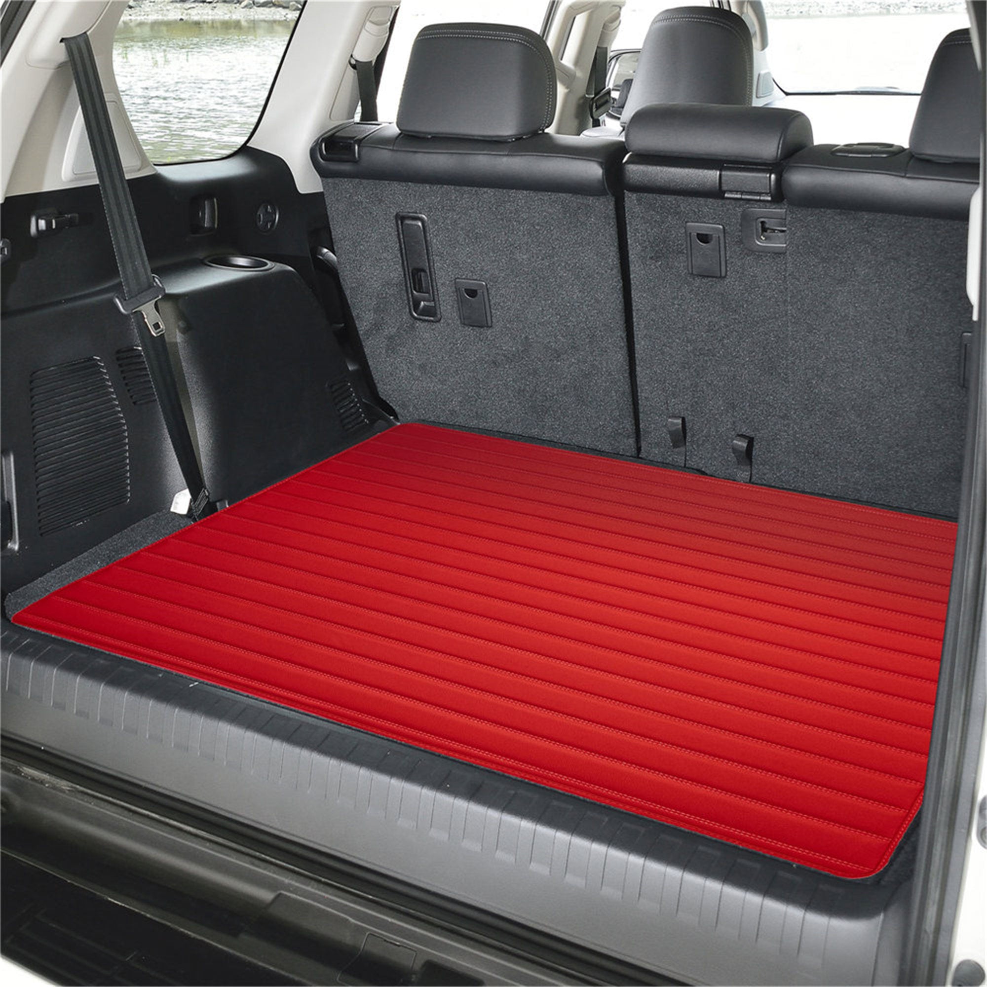 Deluxe Heavy-Duty Non-Slip Faux Leather Flat Stripe Multi-Purpose Cargo Liner - Red, 32