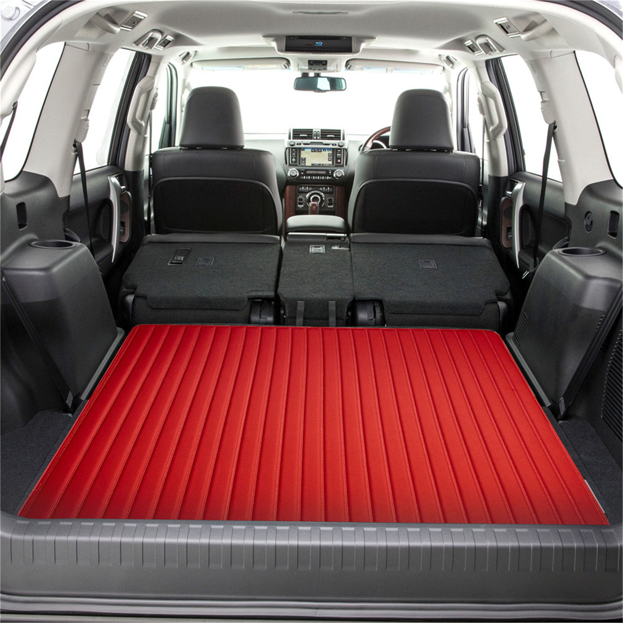 Deluxe Heavy-Duty Non-Slip Faux Leather Flat Stripe Multi-Purpose Cargo Liner - Red, 46