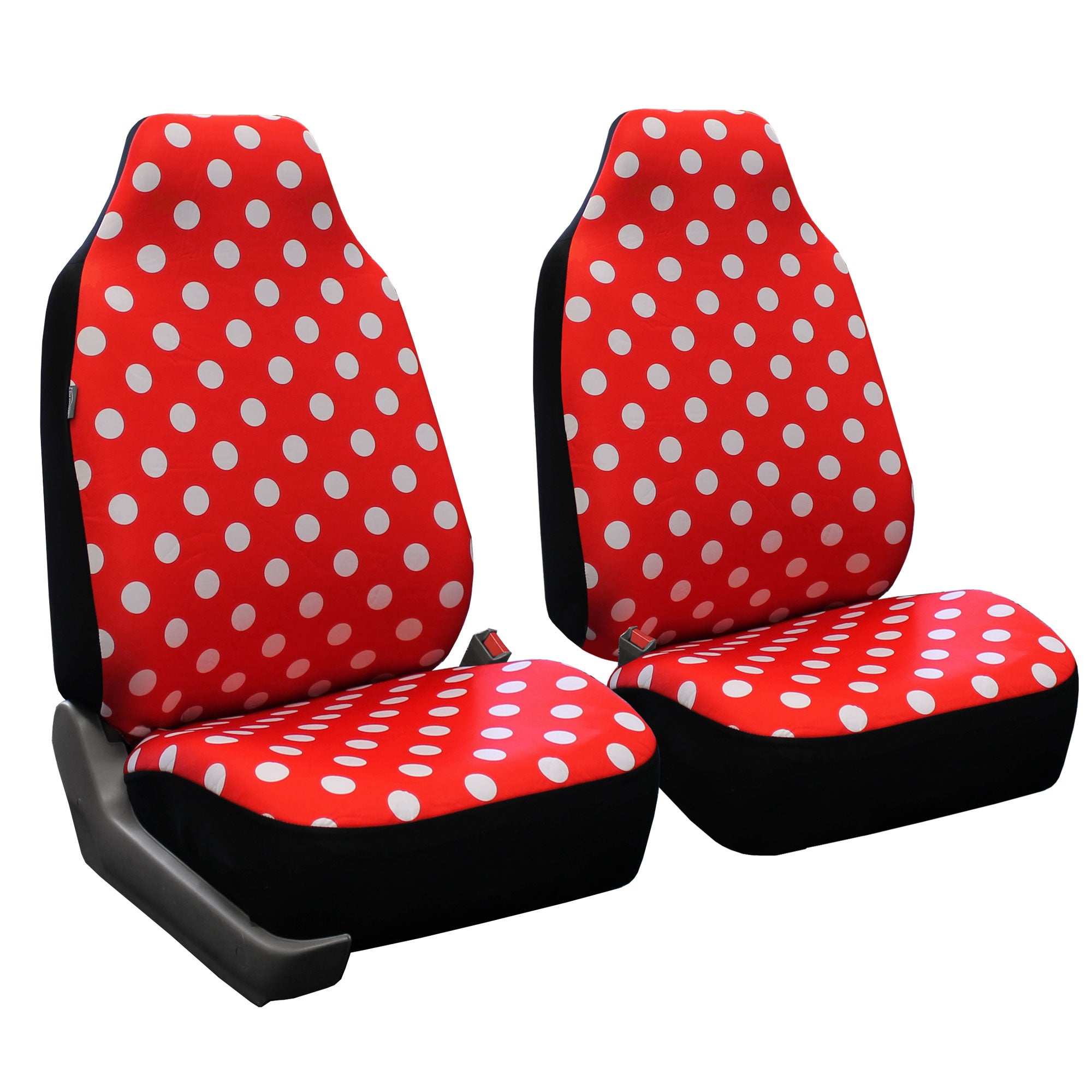 Polka Dot Flat Cloth Seat Covers - Front Set 2 Tone Polka Dots Solid Red