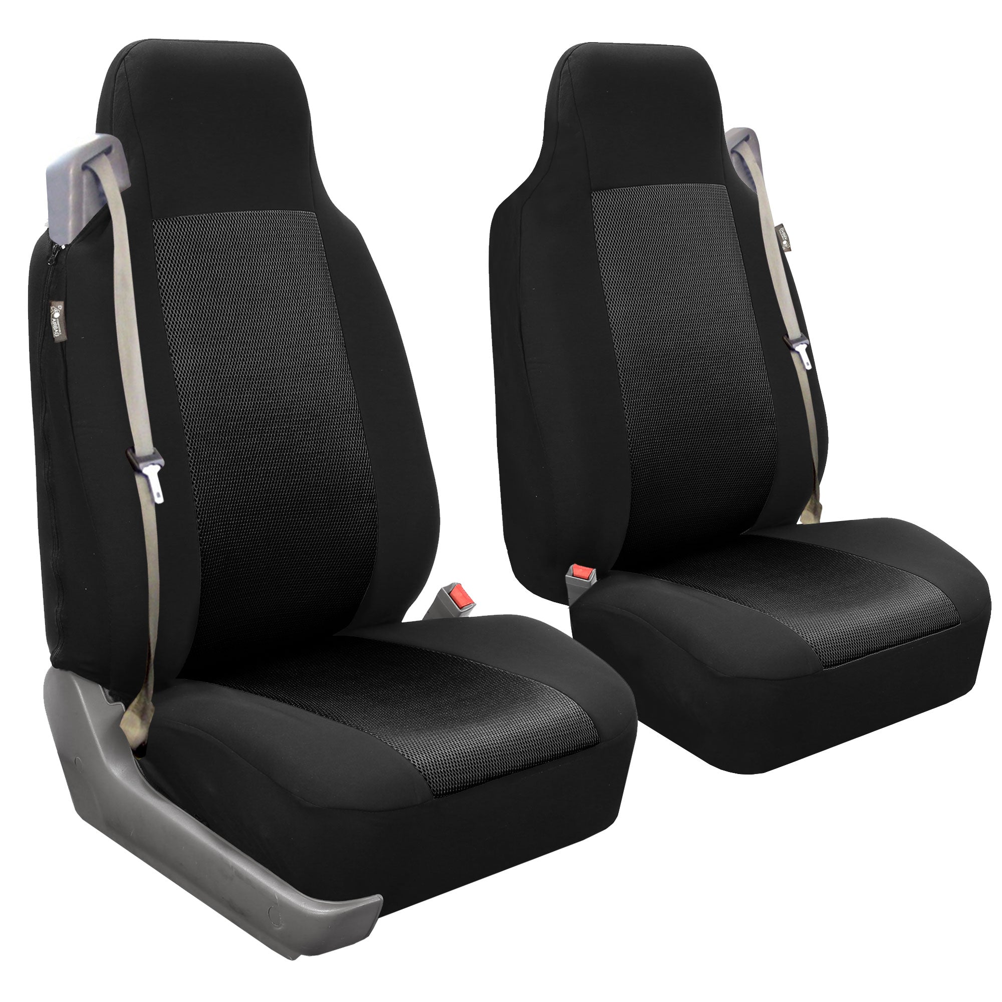 Flat Cloth All-Purpose Built-In Seatbelt Classic Cloth Seat Covers - Full Set Black