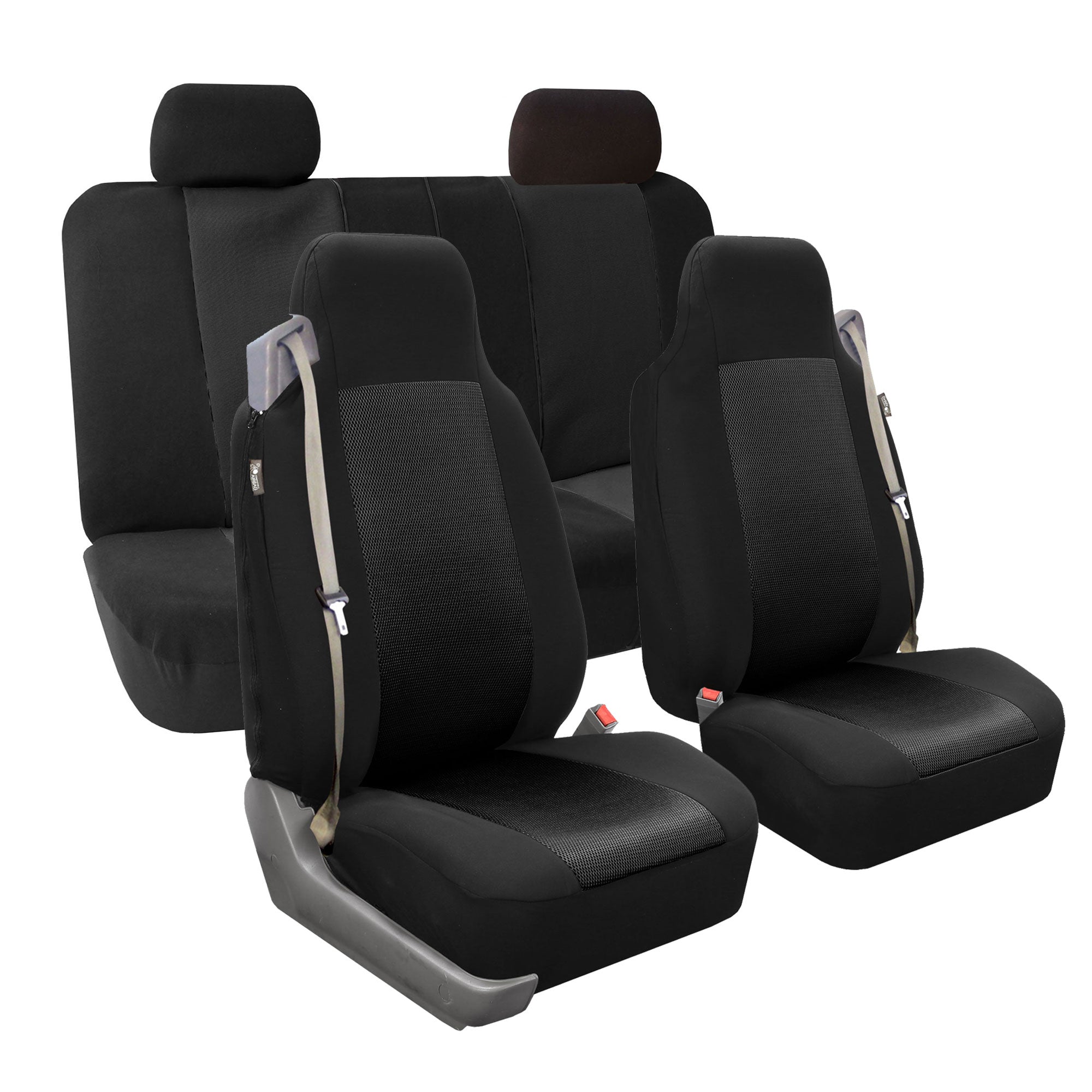 Flat Cloth All-Purpose Built-In Seatbelt Classic Cloth Seat Covers - Full Set Black