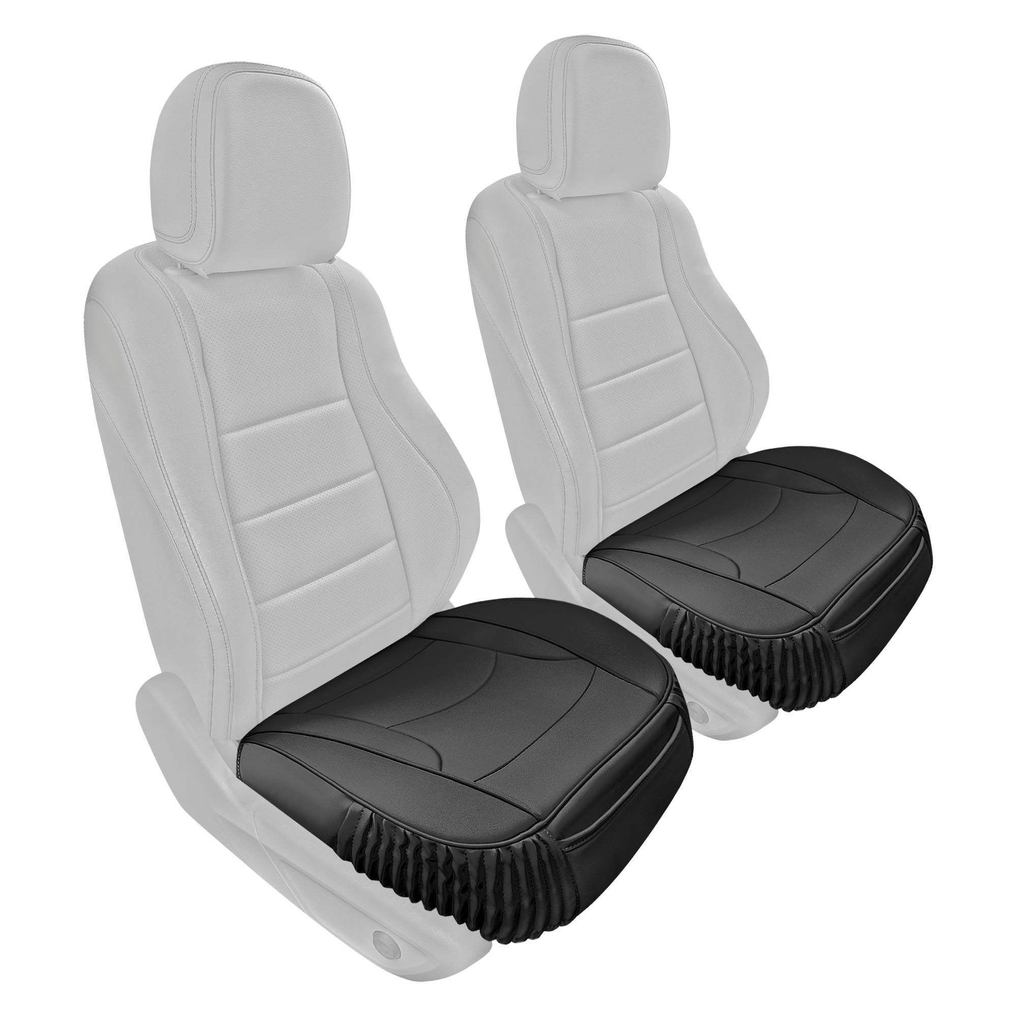 Faux Leather Seat Cushion Pad - 2 Piece Front Set Black
