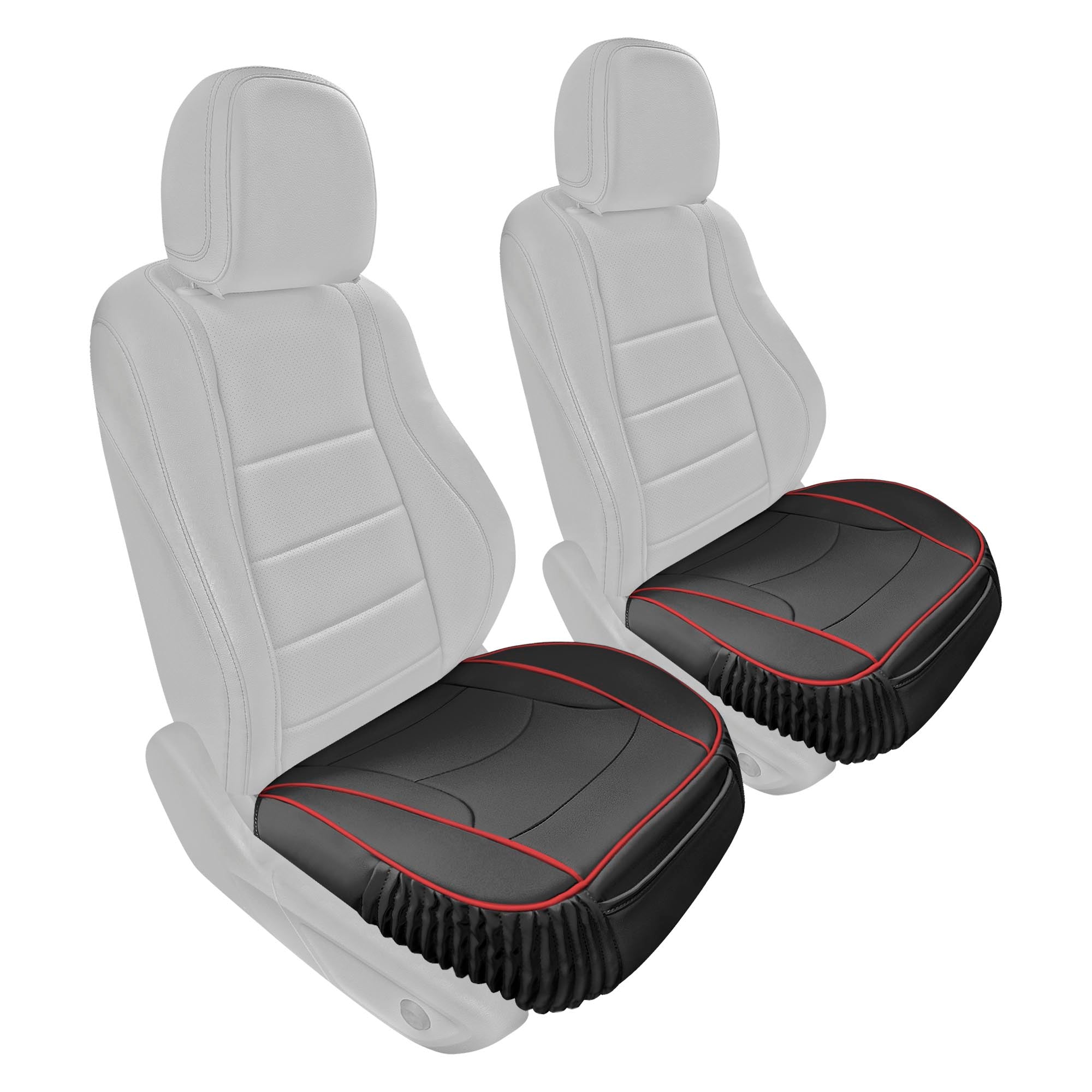 Faux Leather Seat Cushion Pad - 2 Piece Front Set Black/Red Trim