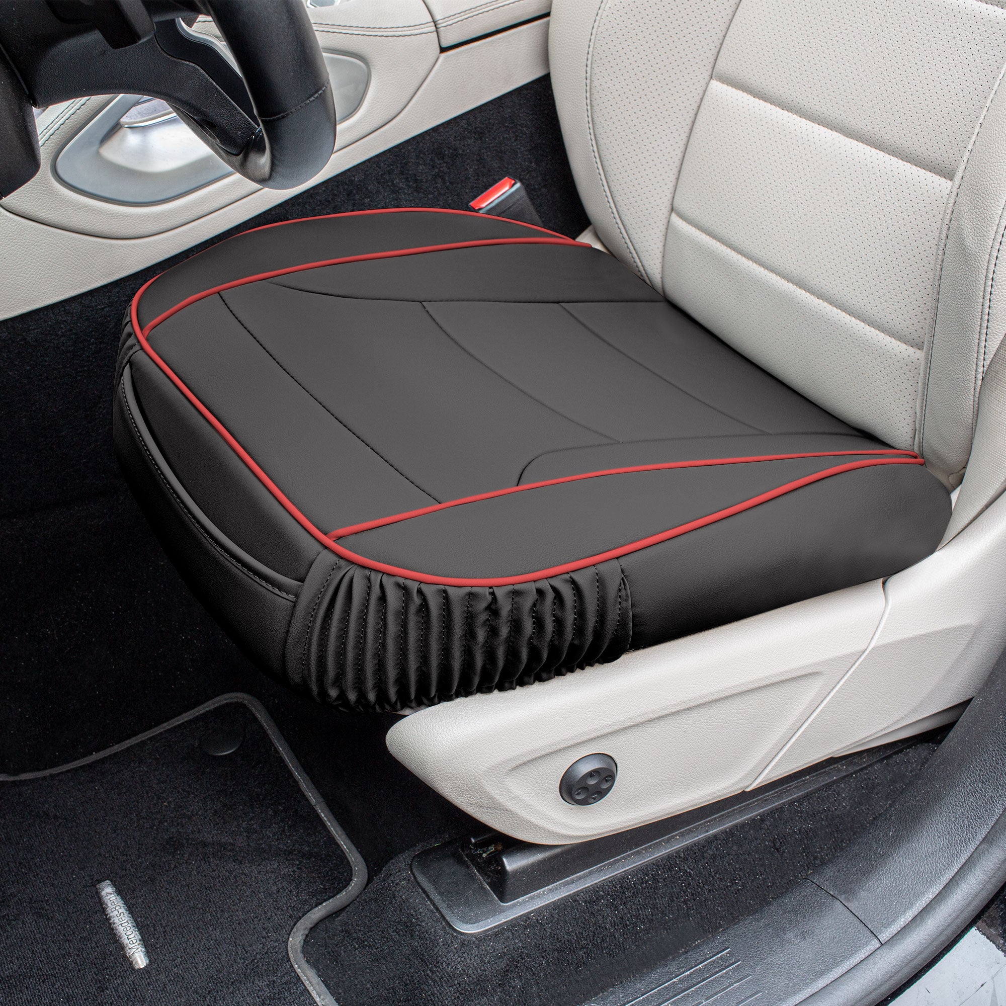 Copy of Faux Leather Seat Cushion Pad - 2 Piece Front Set Black/Red Trim