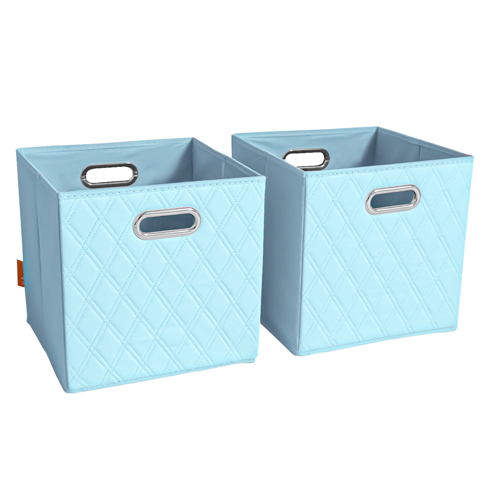 JIAessentials 13 inch Foldable Diamond Patterned Faux Leather Storage Cube Bins Set of Two with Dual Handles - 13" Blue