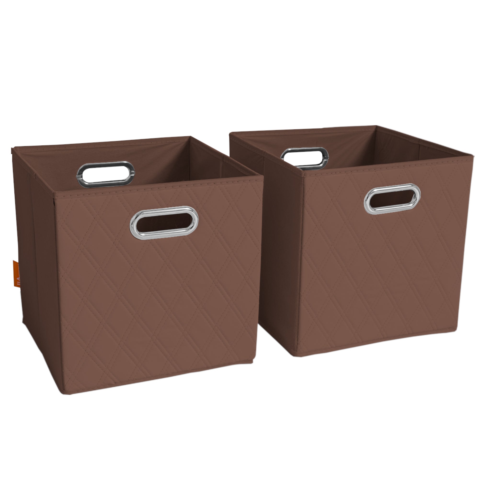 JIAessentials 13 inch Foldable Diamond Patterned Faux Leather Storage Cube Bins Set of Two with Dual Handles - 13" Brown