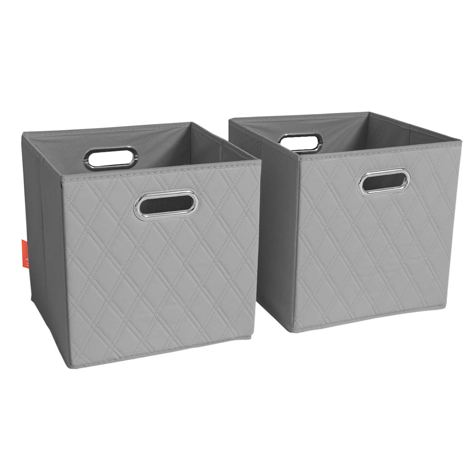 JIAessentials 13 inch Foldable Diamond Patterned Faux Leather Storage Cube Bins Set of Two with Dual Handles - 13" Gray