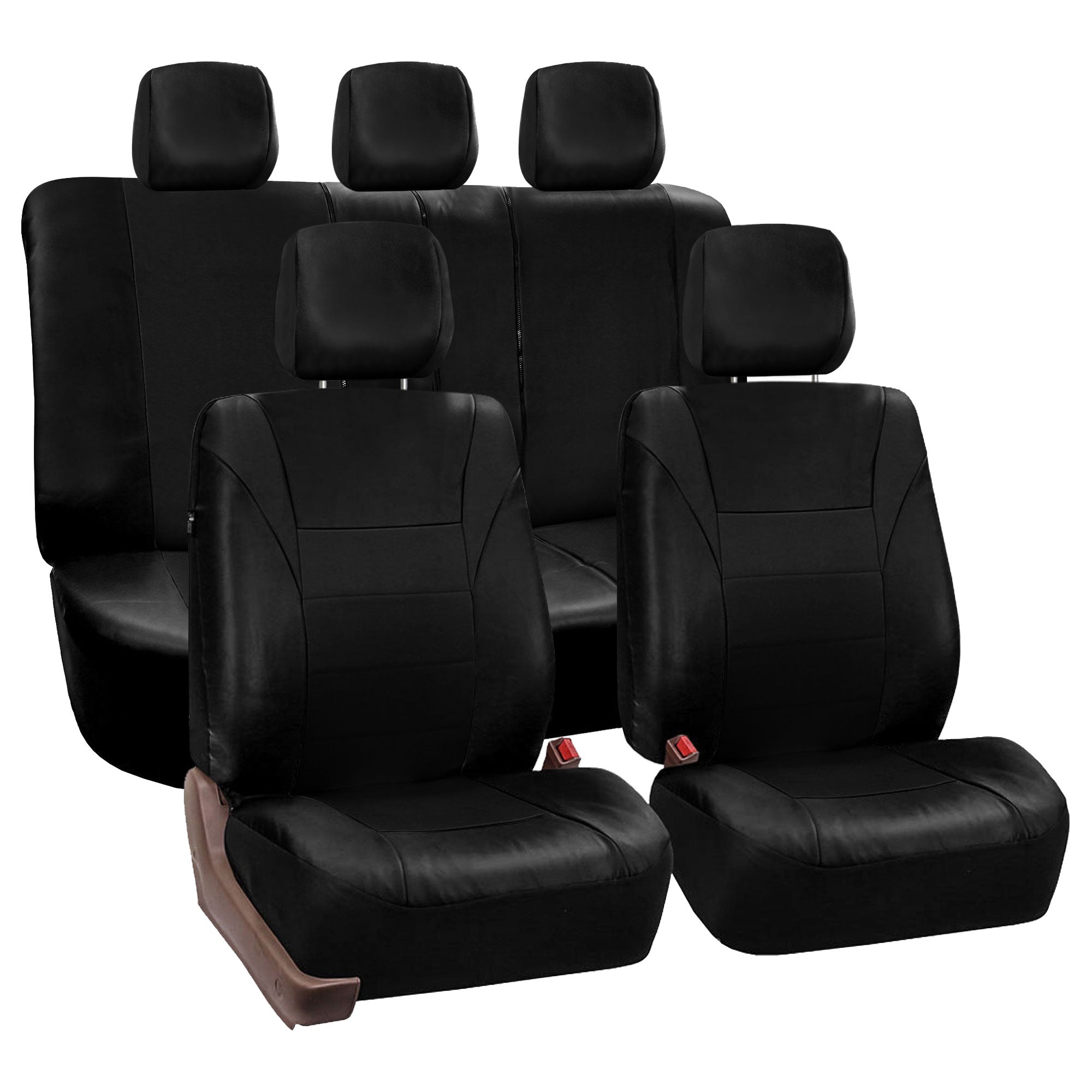 Racing PU Leather Seat Covers - Full Set Black