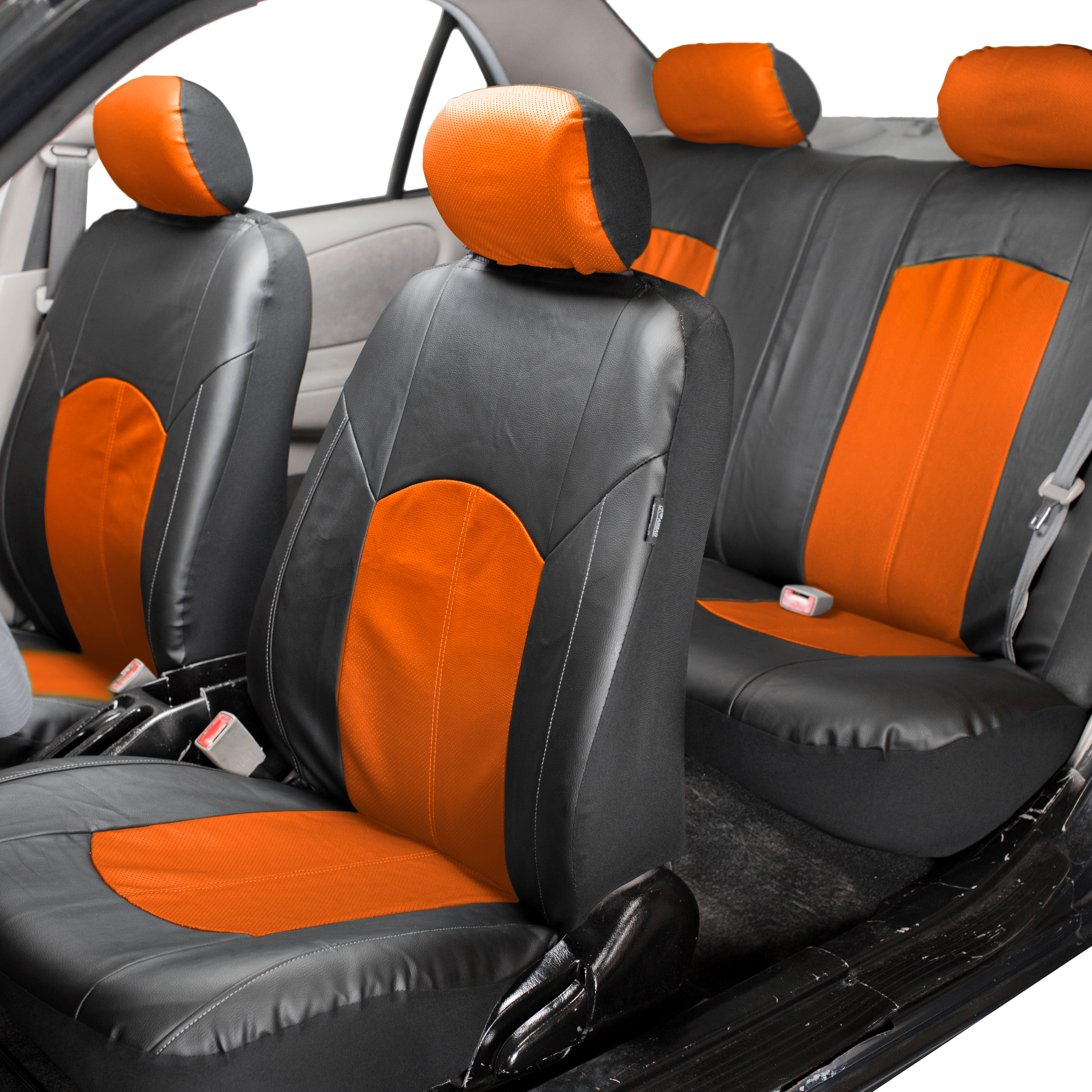 Highest Grade Faux Leather Seat Covers - Full Set Orange