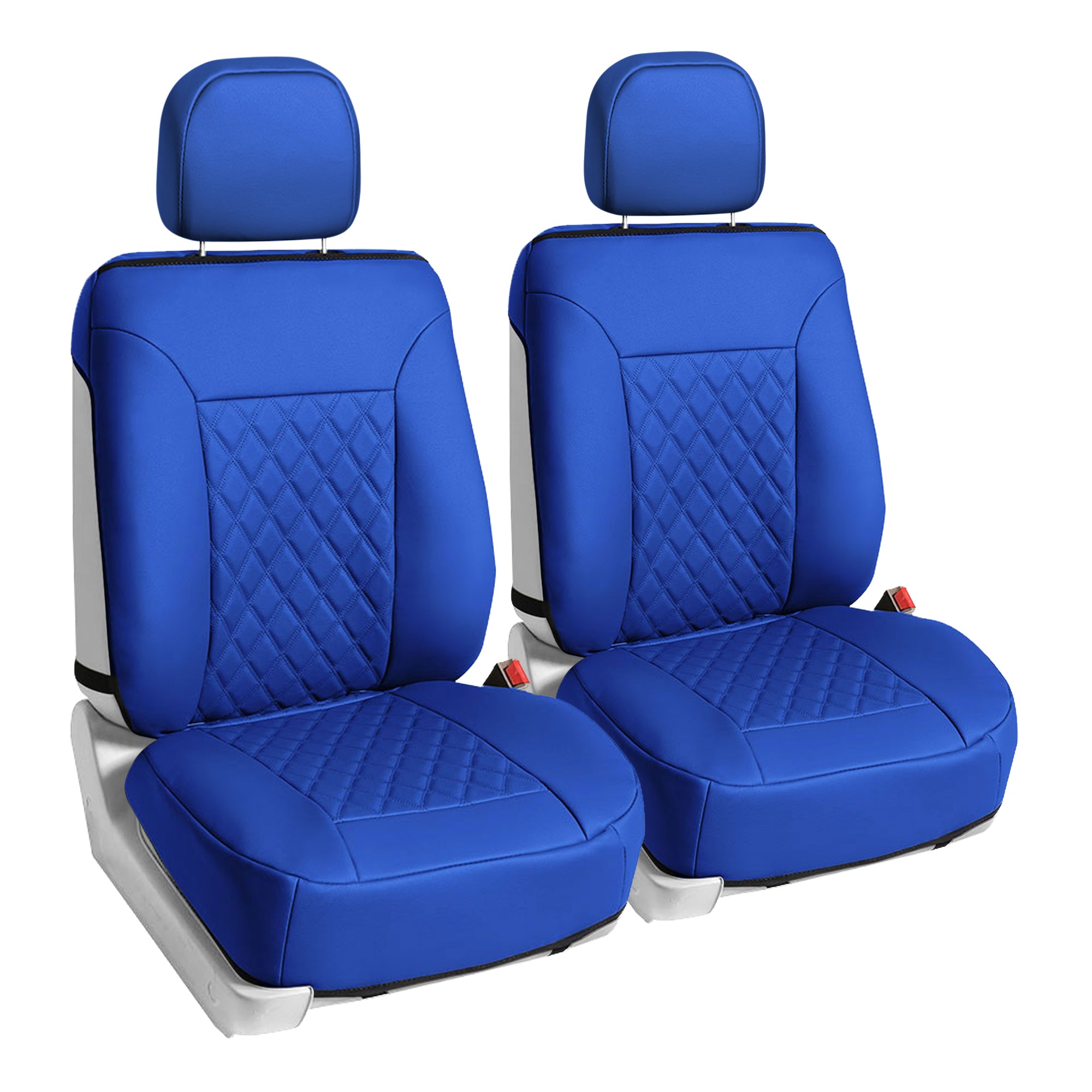 Deluxe Faux Leather Diamond Pattern Car Seat Cushions - Front Set Blue
