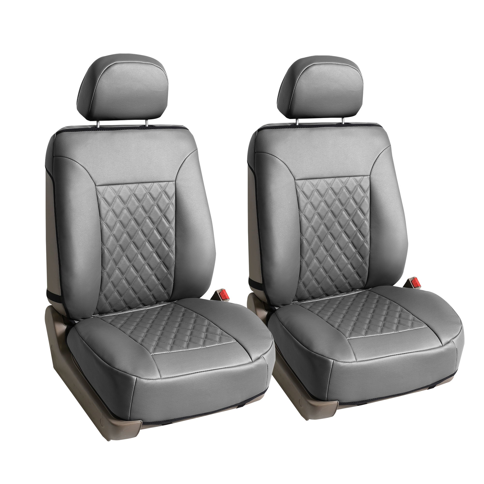 Deluxe Faux Leather Diamond Pattern Car Seat Cushions - Front Set Solid Gray