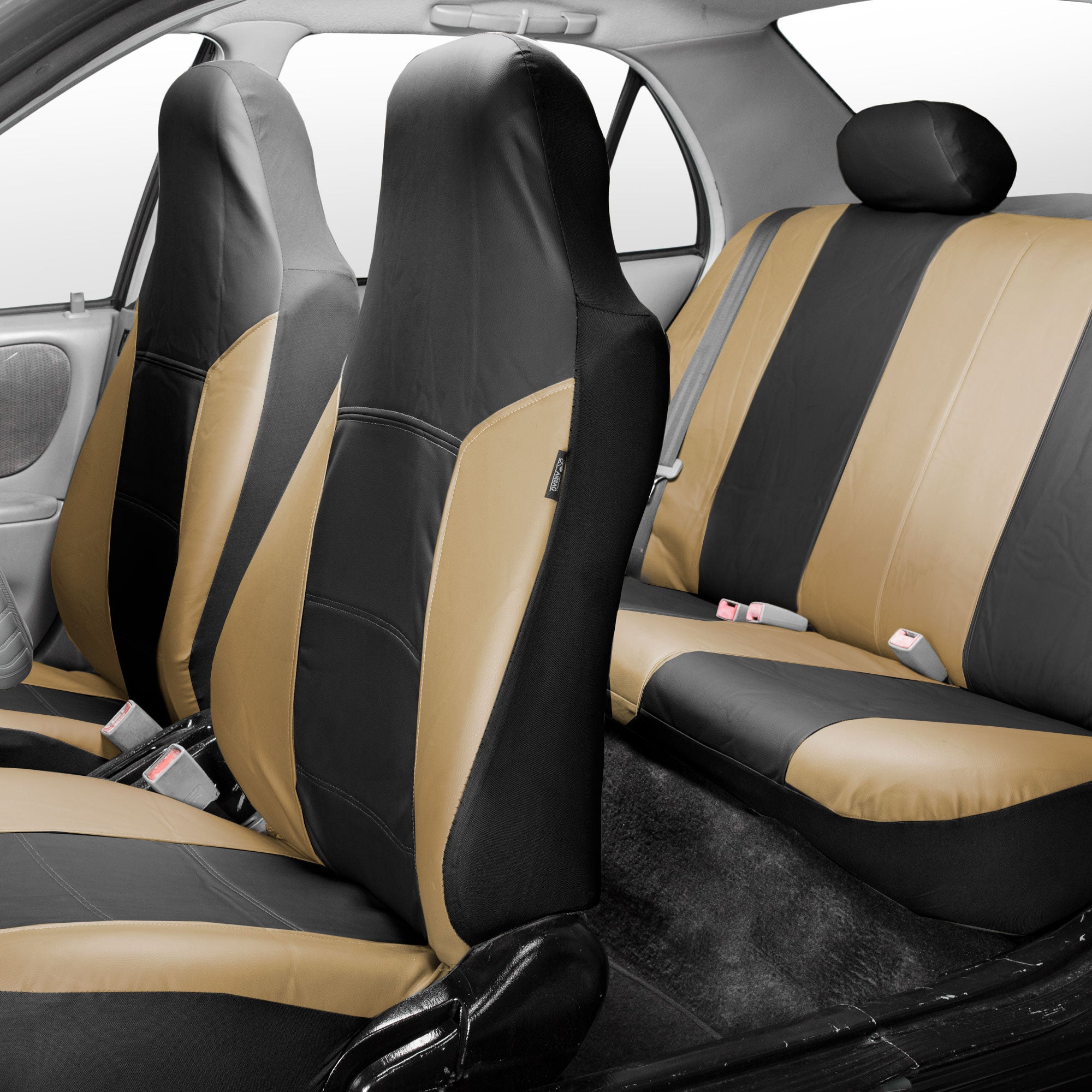 Royal PU Leather Seat Covers Full Set Beige / Black