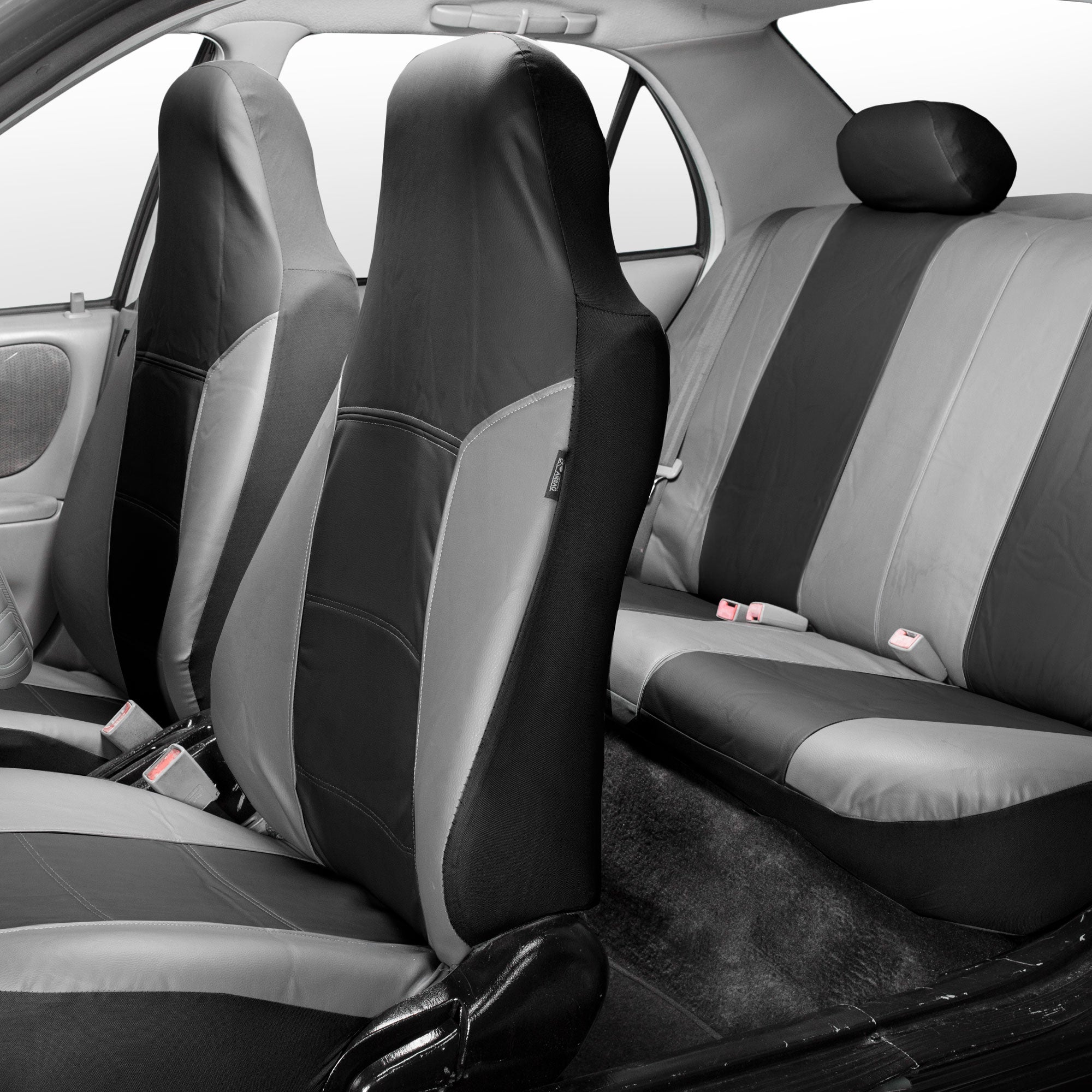 Royal PU Leather Seat Covers Full Set Gray / Black