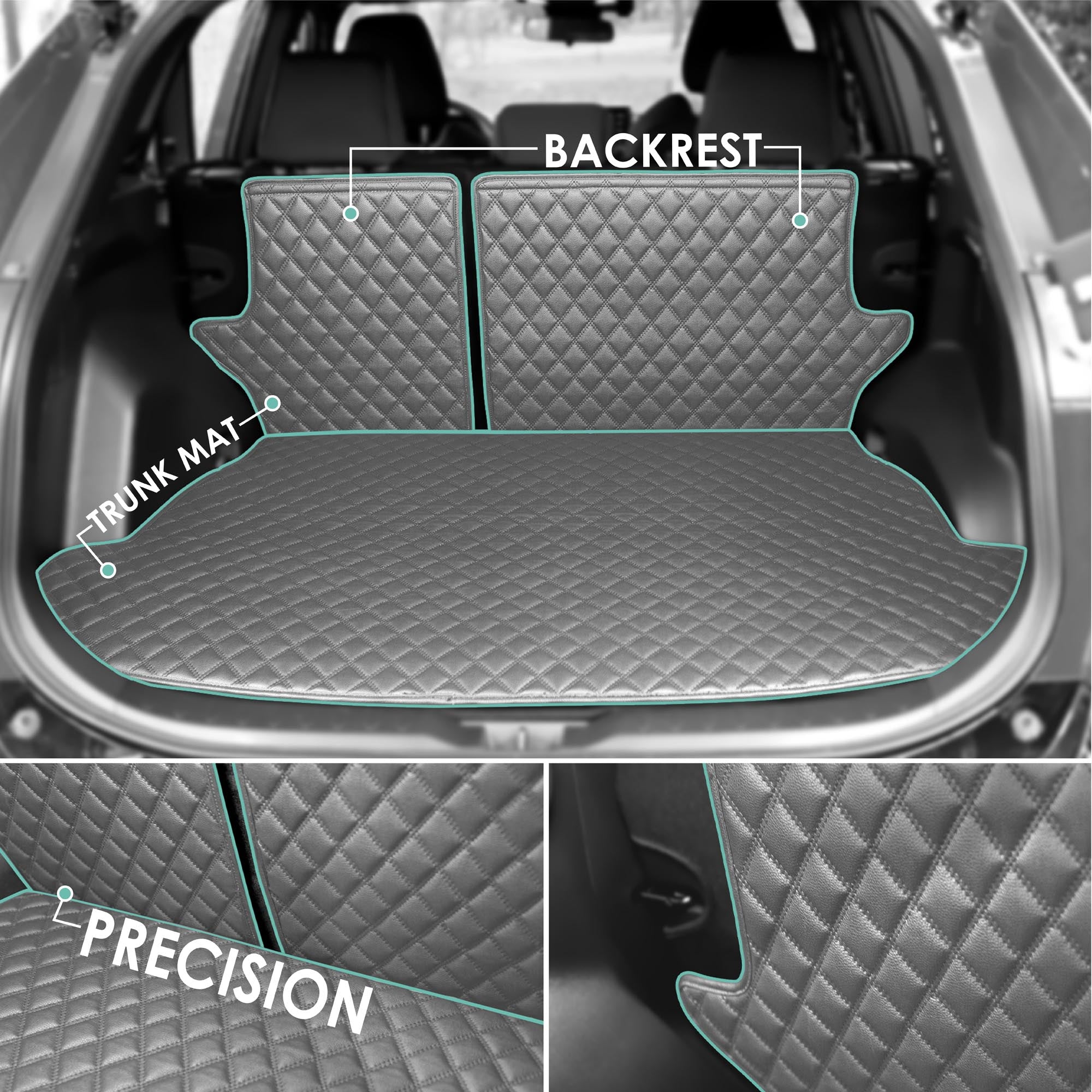 Faux Leather Custom-Fit Trunk Mats for 2019–2022 Toyota Rav4 - Gray